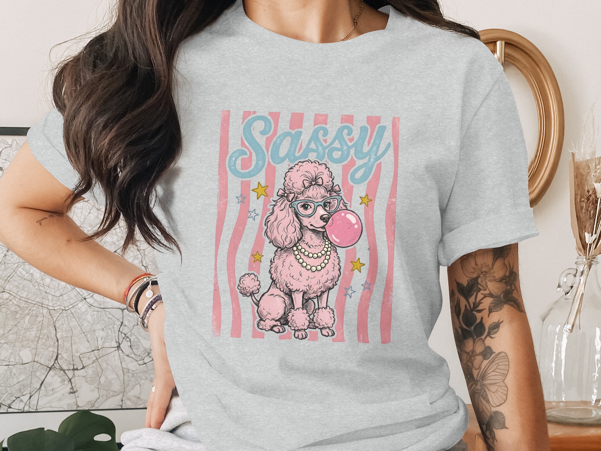 Sassy Pink Poodle T-Shirt, Retro Bubble Gum Poodle Tee, Vintage Dog Lover Gift, Cute Dog Mom Shirt for Her - Image 2