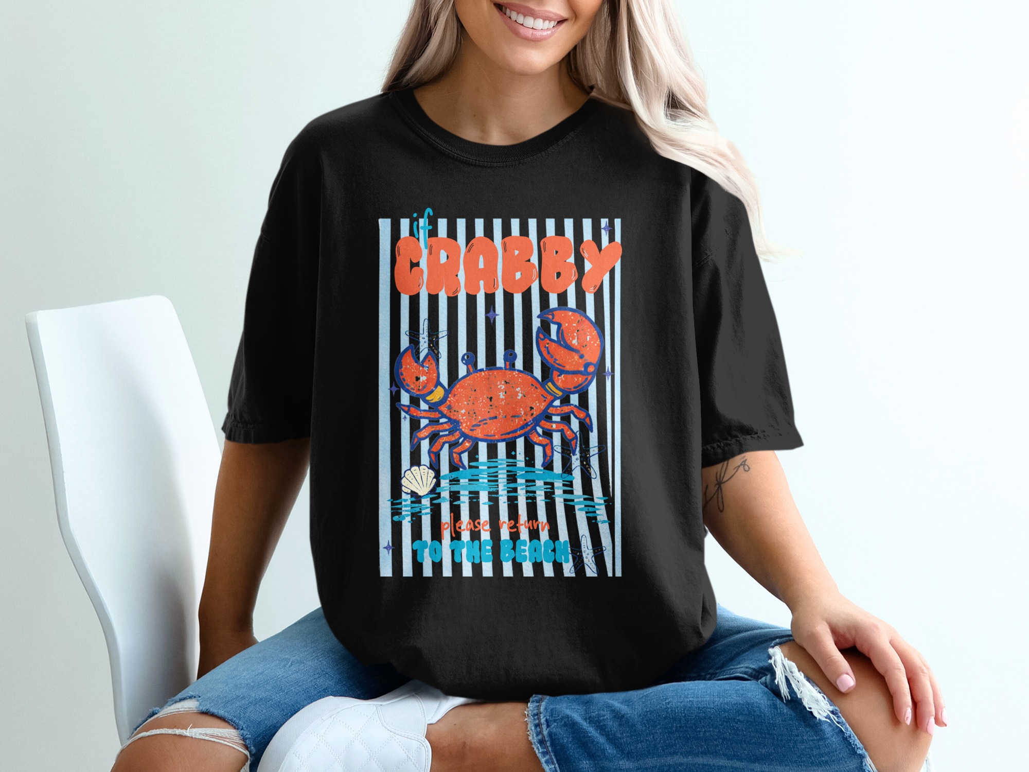 Crabby T-Shirt | If Crabby Please Return to The Beach Tee | Funny Summer Vacation Shirt | Beach Lover Gift | Coastal Ocean Crab Graphic Tee - Image 5