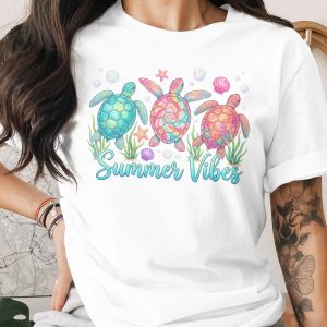 Summer Vibes T-Shirt, Comfort Colors® Sea Turtle Ocean Tee, Coastal Beach Vacation Shirt, Aesthetic Marine Life Gift for Her
