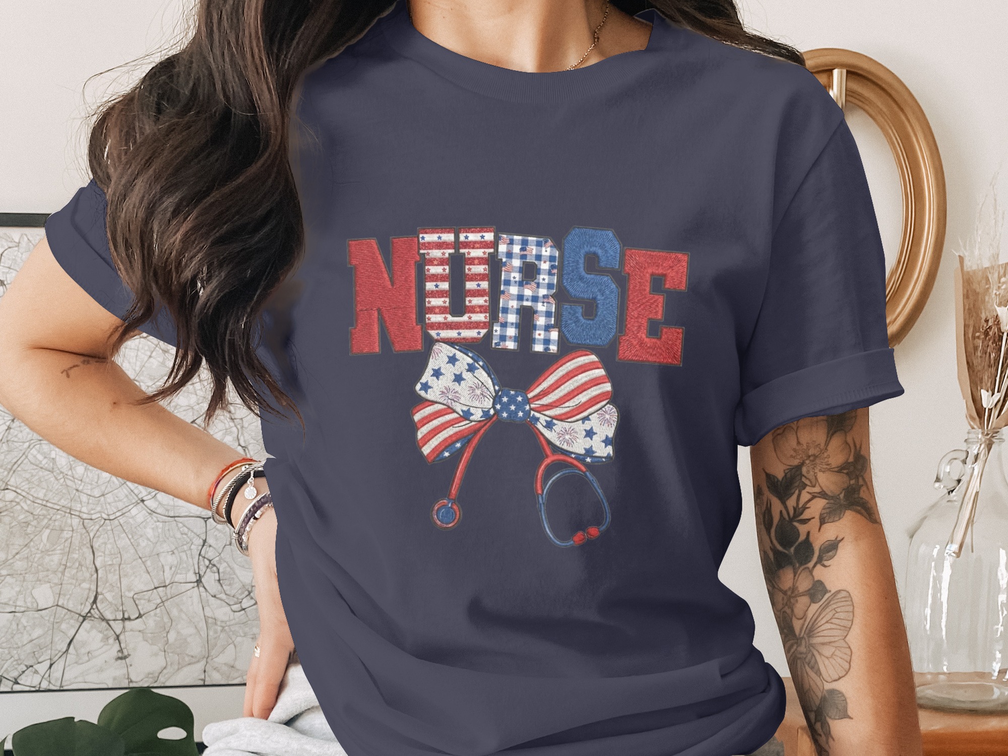 Comfort Colors® Patriotic Nurse T-Shirt, American Flag Nurse Tee, RN Gift, Stethoscope Shirt, Healthcare Hero, 4th of July, Nurse Graduation - Image 3