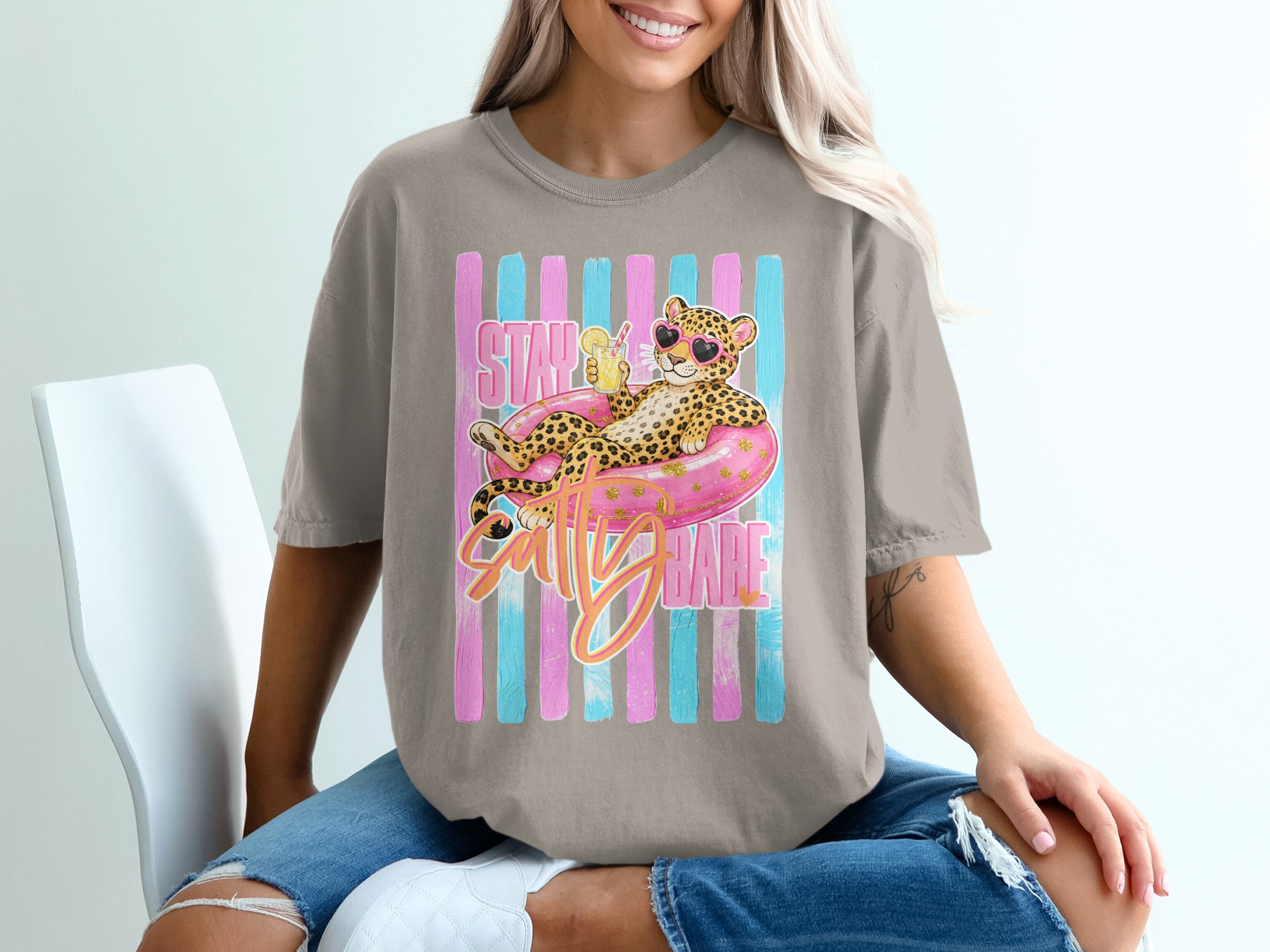 Comfort Colors ® Stay Salty Babe T-Shirt, Leopard Heart Sunglasses Summer Vacation Tee, Bachelorette Party Gift, Girls Trip Fun Leopard - Image 11