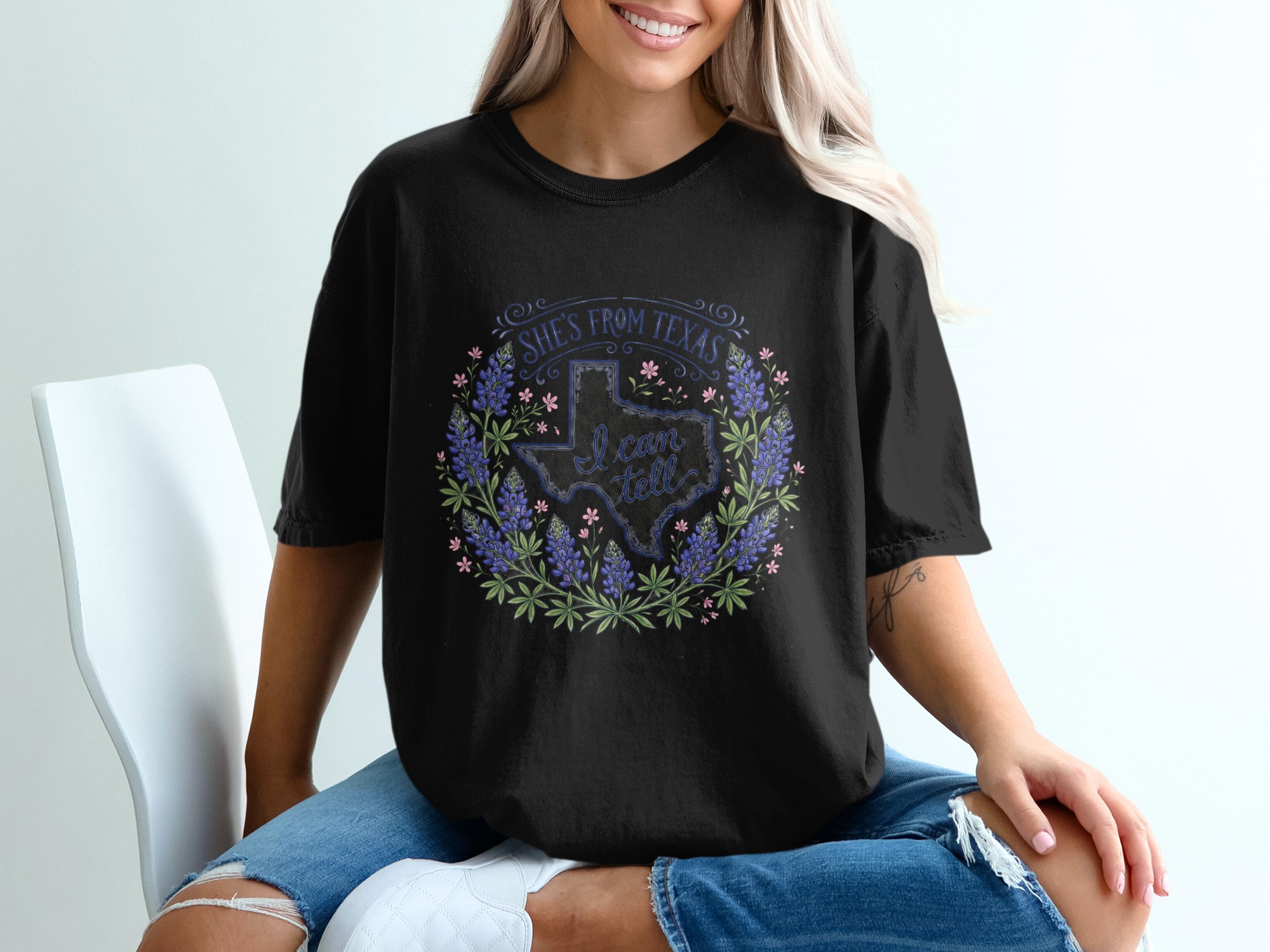 Texas Bluebonnet T-Shirt, She's From Texas I Can Tell Shirt, State Outline Floral Tee, Texas Pride Gift for Her - Image 8