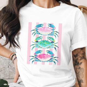 Preppy Crab T-Shirt, Comfort Colors ® Watercolor Nautical Beachy Tee, Bright Coastal Ocean Life Top, Whimsical Summer Gift for Her