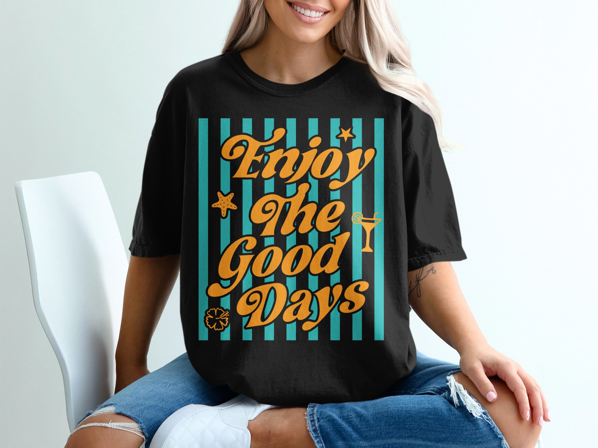 Enjoy The Good Days T-Shirt | Retro Summer Beach Vacation Tee | Positive Coastal Vibe Graphic Top | Gift for Her - Image 8