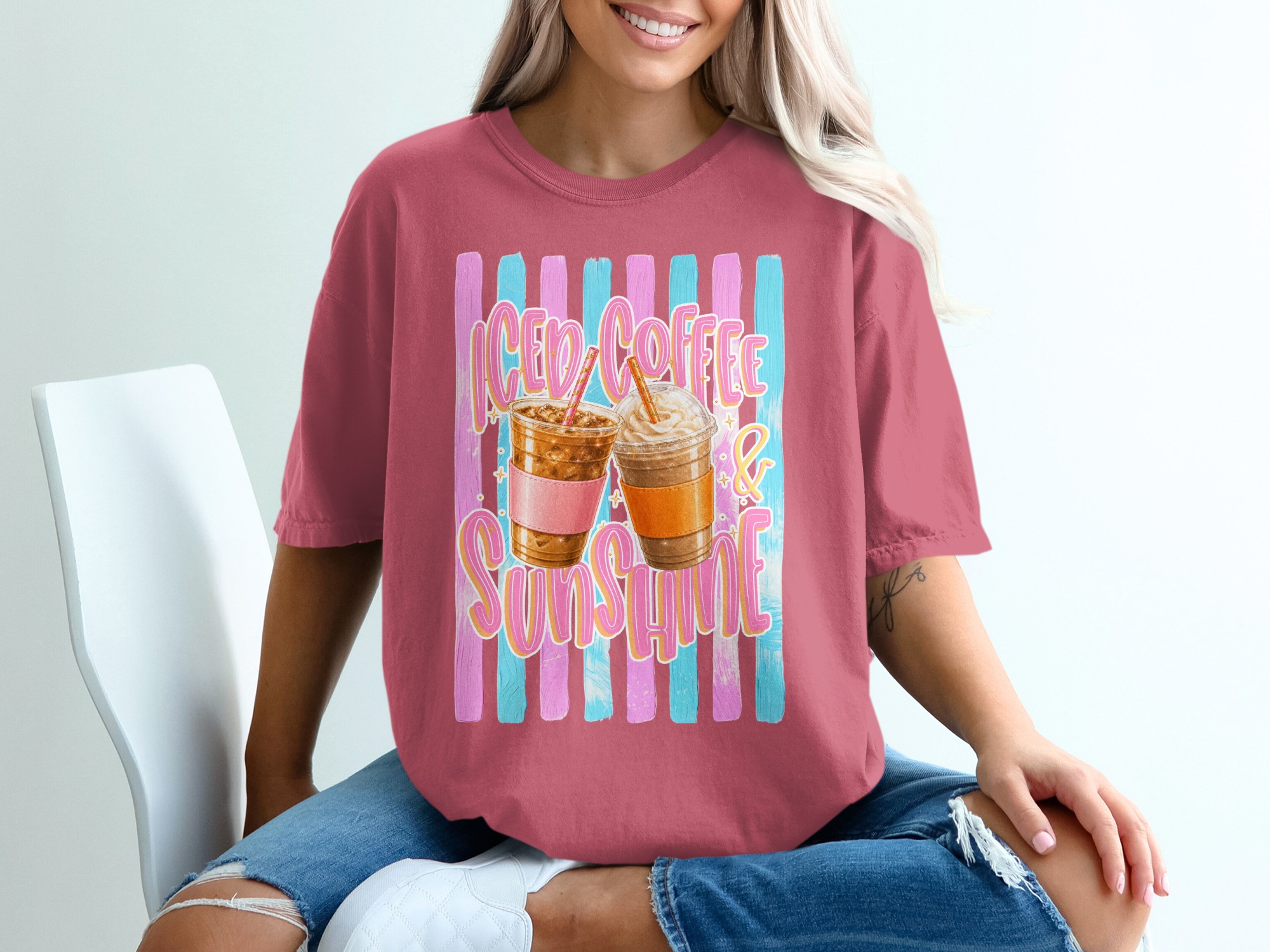 Comfort Colors ® Iced Coffee & Sunshine T-Shirt, Coffee Lover Gift for Her, Summer Aesthetic Tee, Happy Vibes Shirt, Trendy Iced Coffee - Image 15