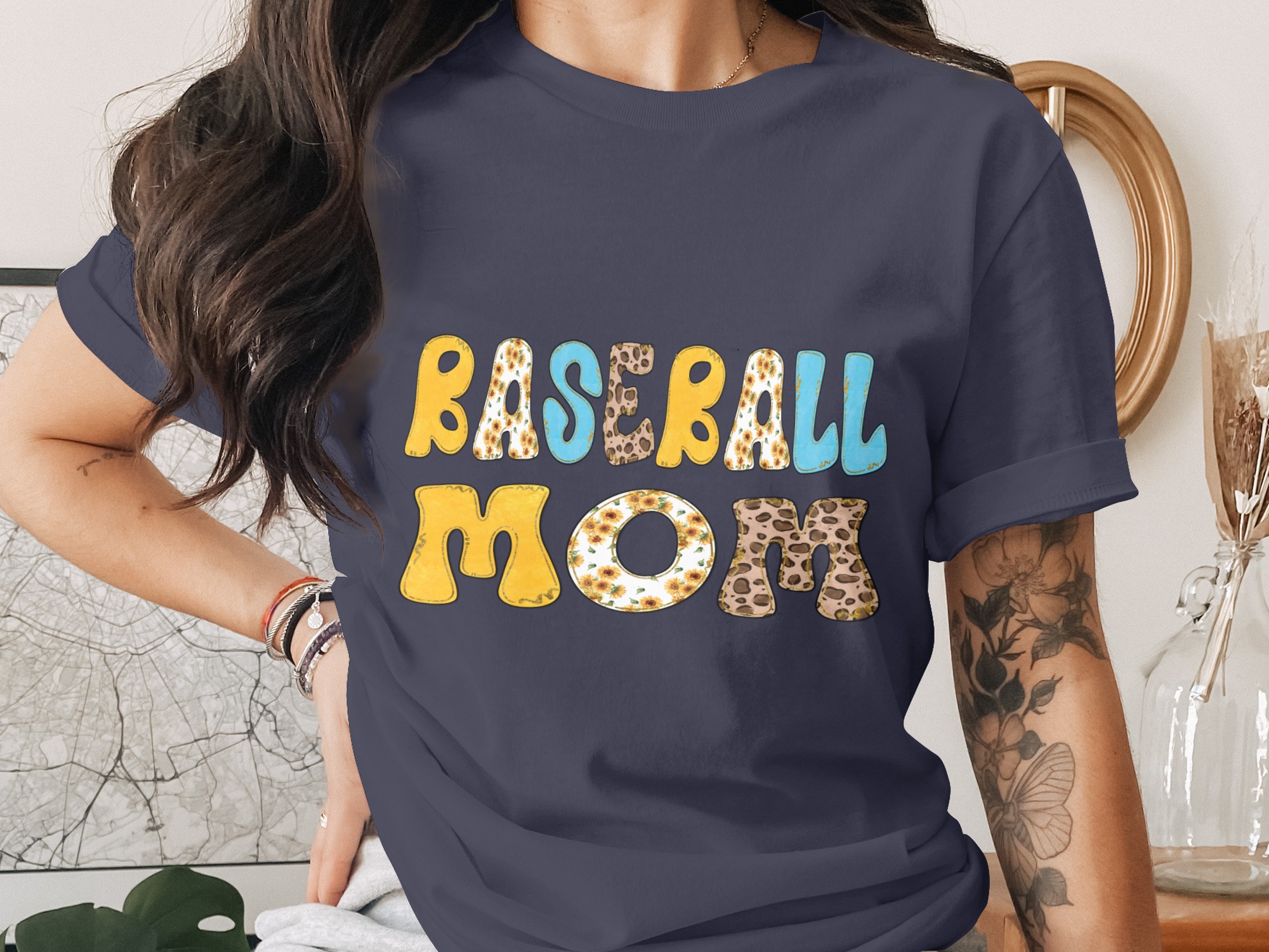 Baseball Mom SVG PNG Digital Download, Sunflower Leopard Print Sports Mom Shirt Design, Trendy Game Day Sublimation File - Image 2