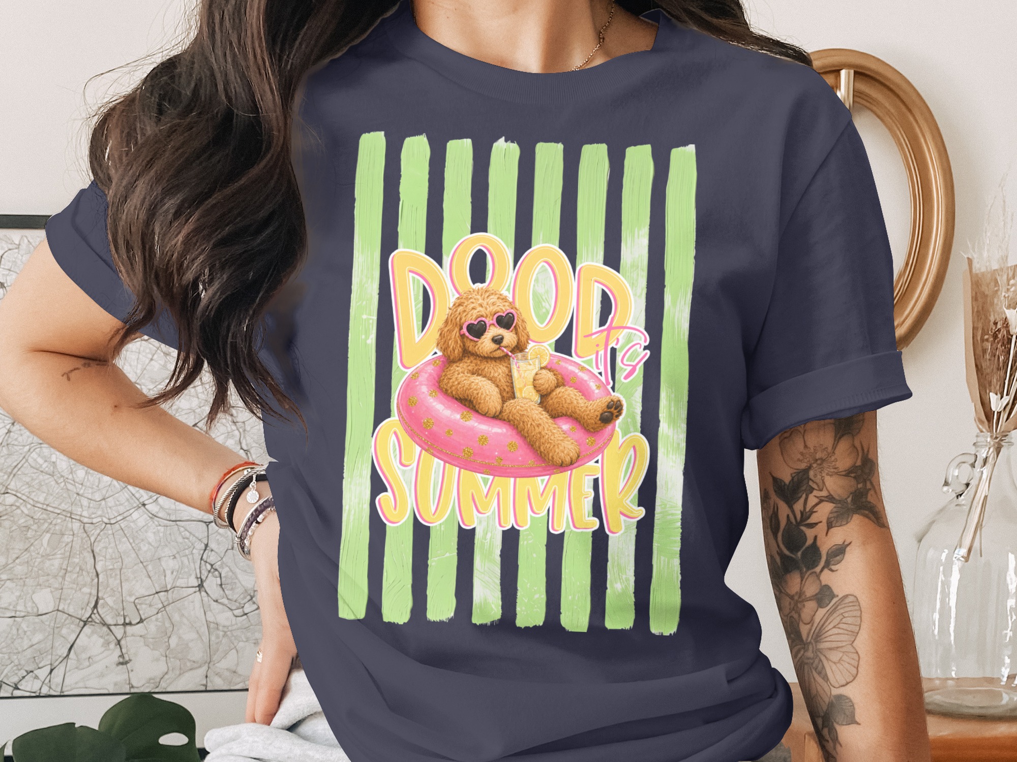 Comfort Colors® Dood Summer T-Shirt, Goldendoodle Pool Float Tee, Cute Dog Lover Graphic Shirt, Vacation Pet Mom Gift - Image 3
