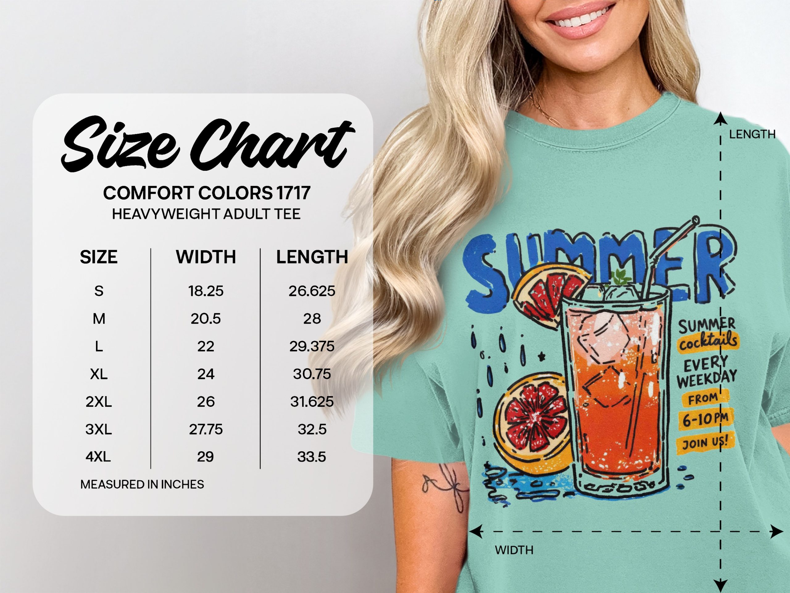 Summer Cocktails T-Shirt, Vibrant Hand-Drawn Drink Tee, Comfort Colors ® Retro Summer Vacation Graphic Shirt, Gift for Her - Image 4