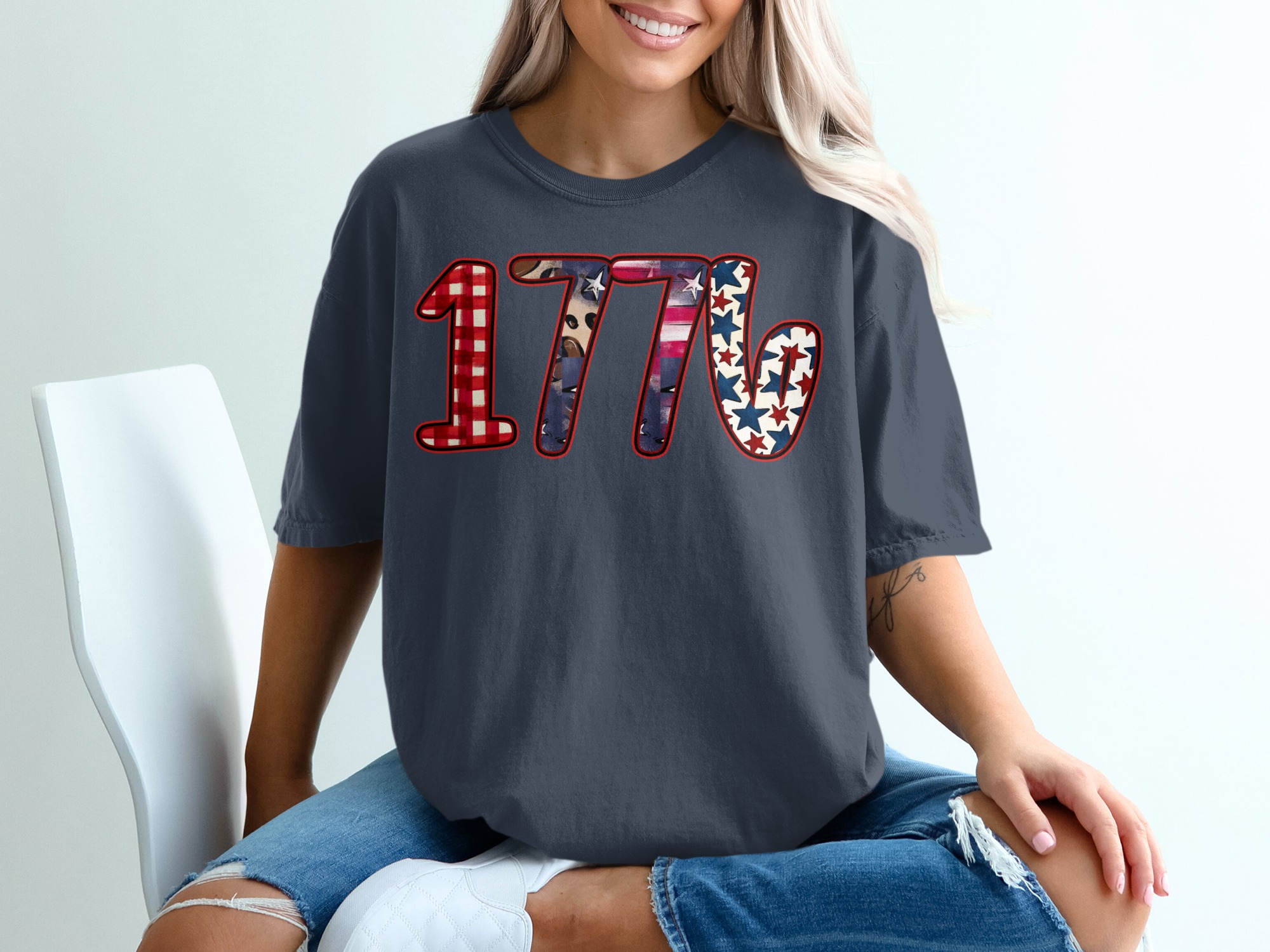 1776 Patriotic T-Shirt, Fourth of July America Tee, Distressed Americana Design, Independence Day Buffalo Plaid Leopard Print - Image 12