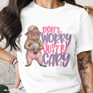 Don't Worry Just Be Capy T-Shirt, Cute Capybara Shirt, Chill Animal Tee, Iced Coffee Lover Gift, Trendy Positive Vibe Apparel