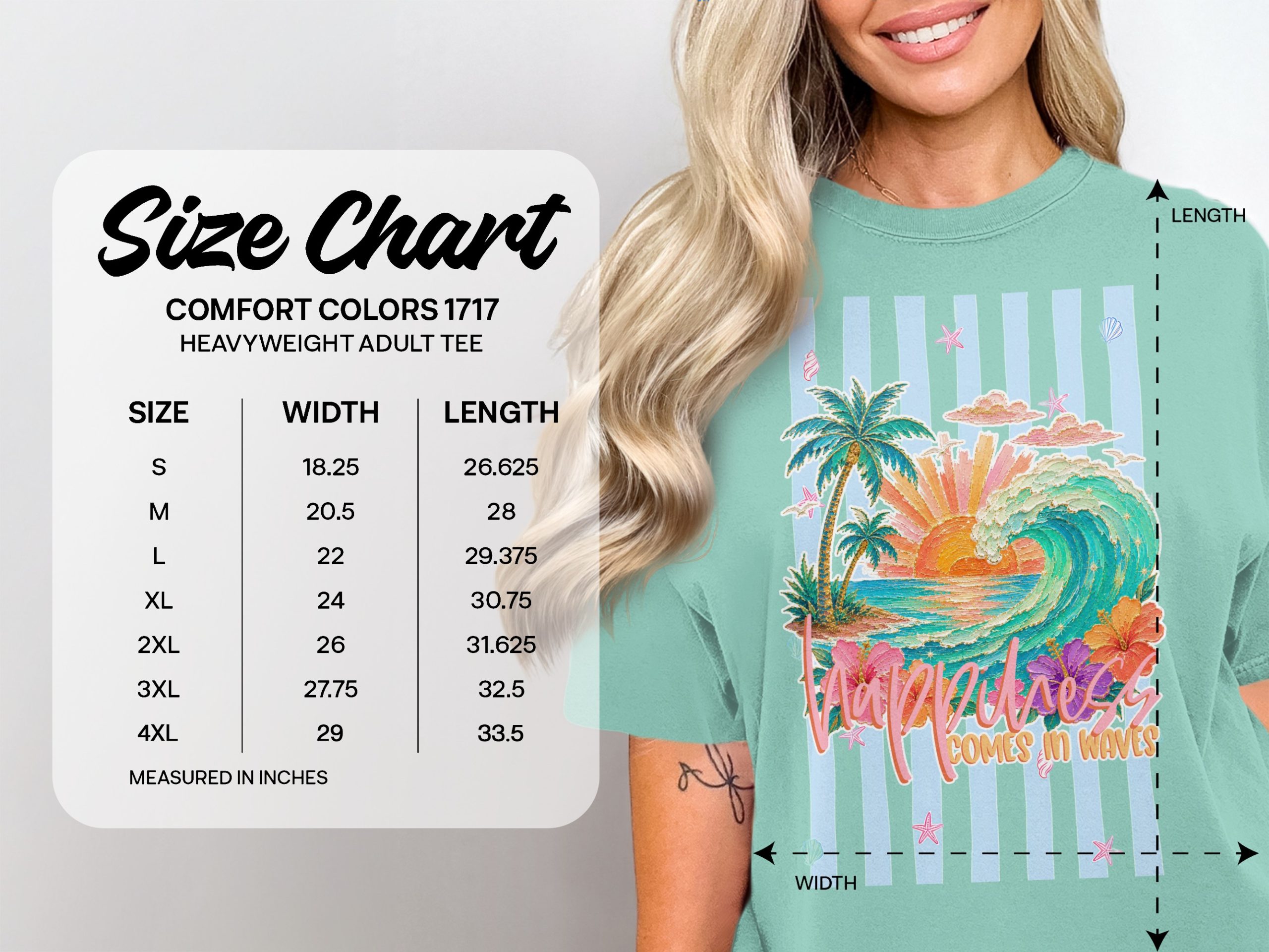 Comfort Colors® Happiness Comes in Waves T-Shirt, Beach Lover Gift, Tropical Vacation Tee, Summer Ocean Wave Sunset Shirt - Image 5