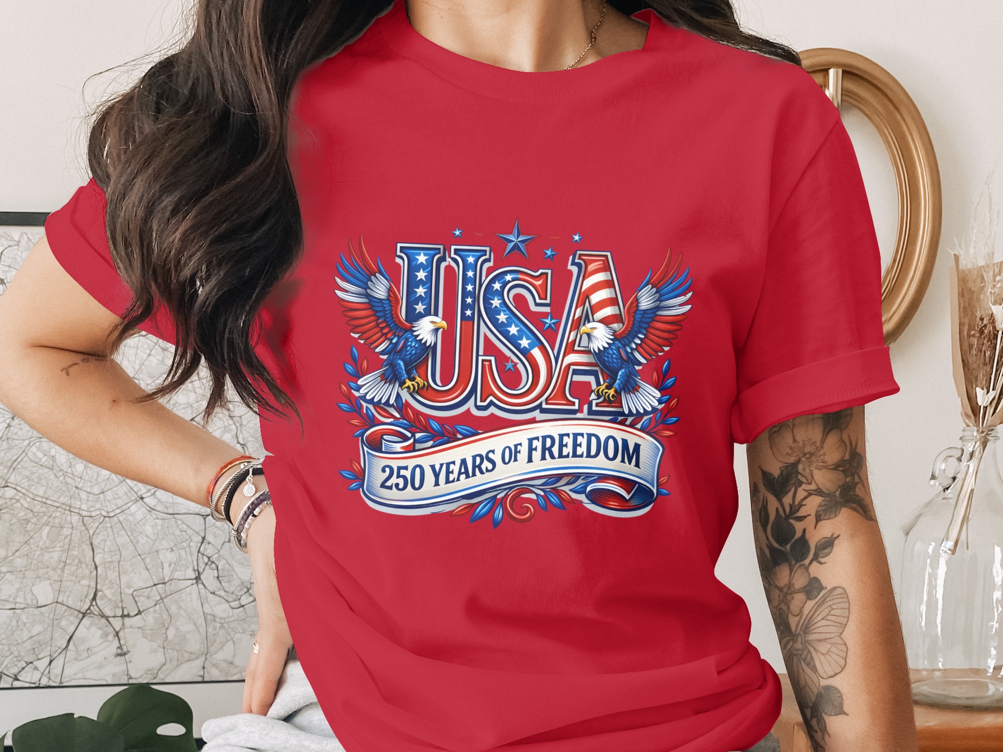 Patriotic USA 250 Years of Freedom T-Shirt | American Eagle Fourth of July Tee | US History Shirt Gift - Image 4