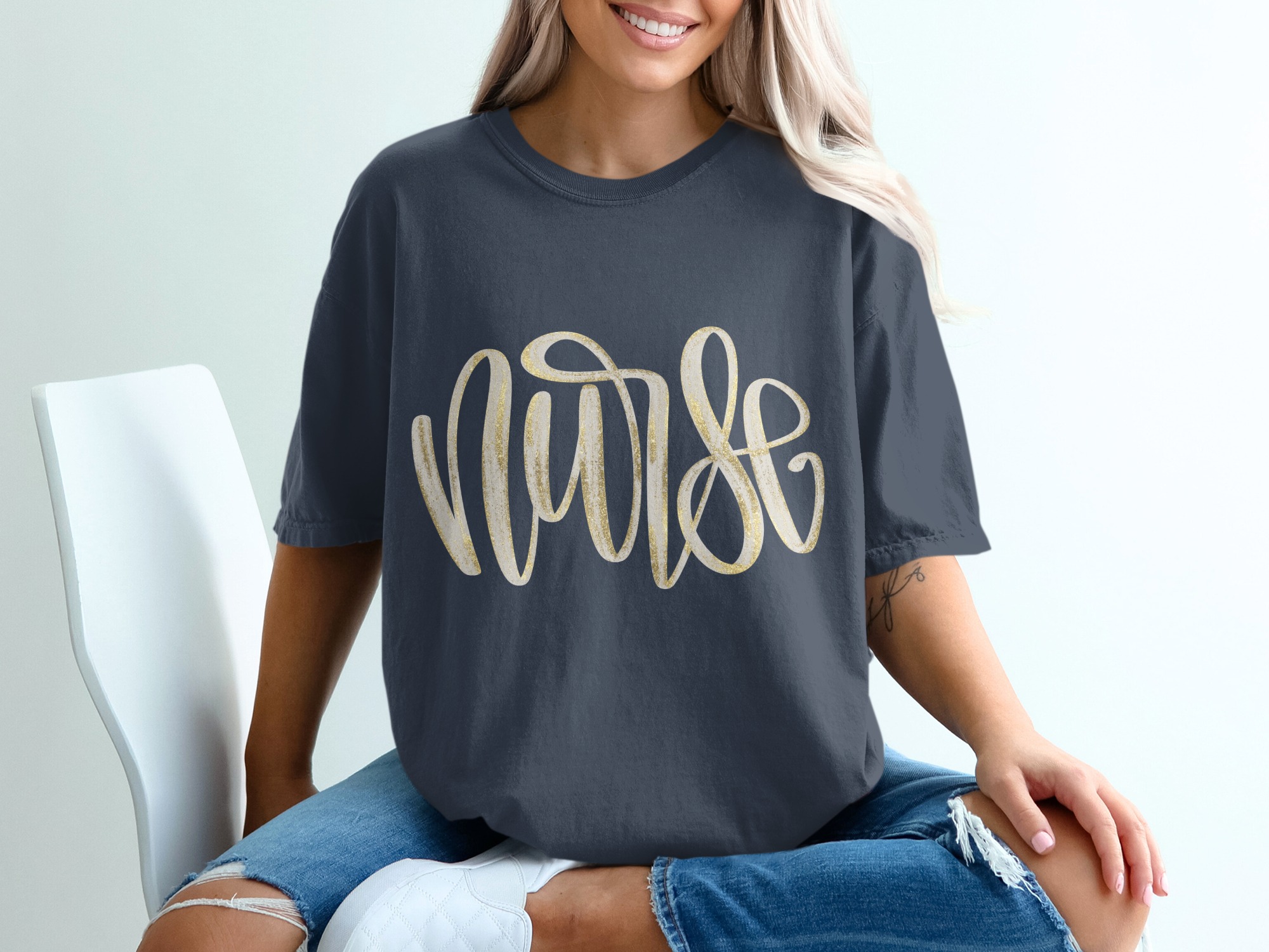 Nurse T-Shirt | Faux Gold Glitter Nurse Gift for RN Graduation & Appreciation Week | Healthcare Worker Tee - Image 12