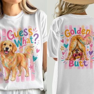 Golden Retriever T-Shirt, Comfort Colors 1717®, Front Back Dog Tee, Funny Golden Dog Lover Shirt, Guess What Golden Butt Design, Cute Dog
