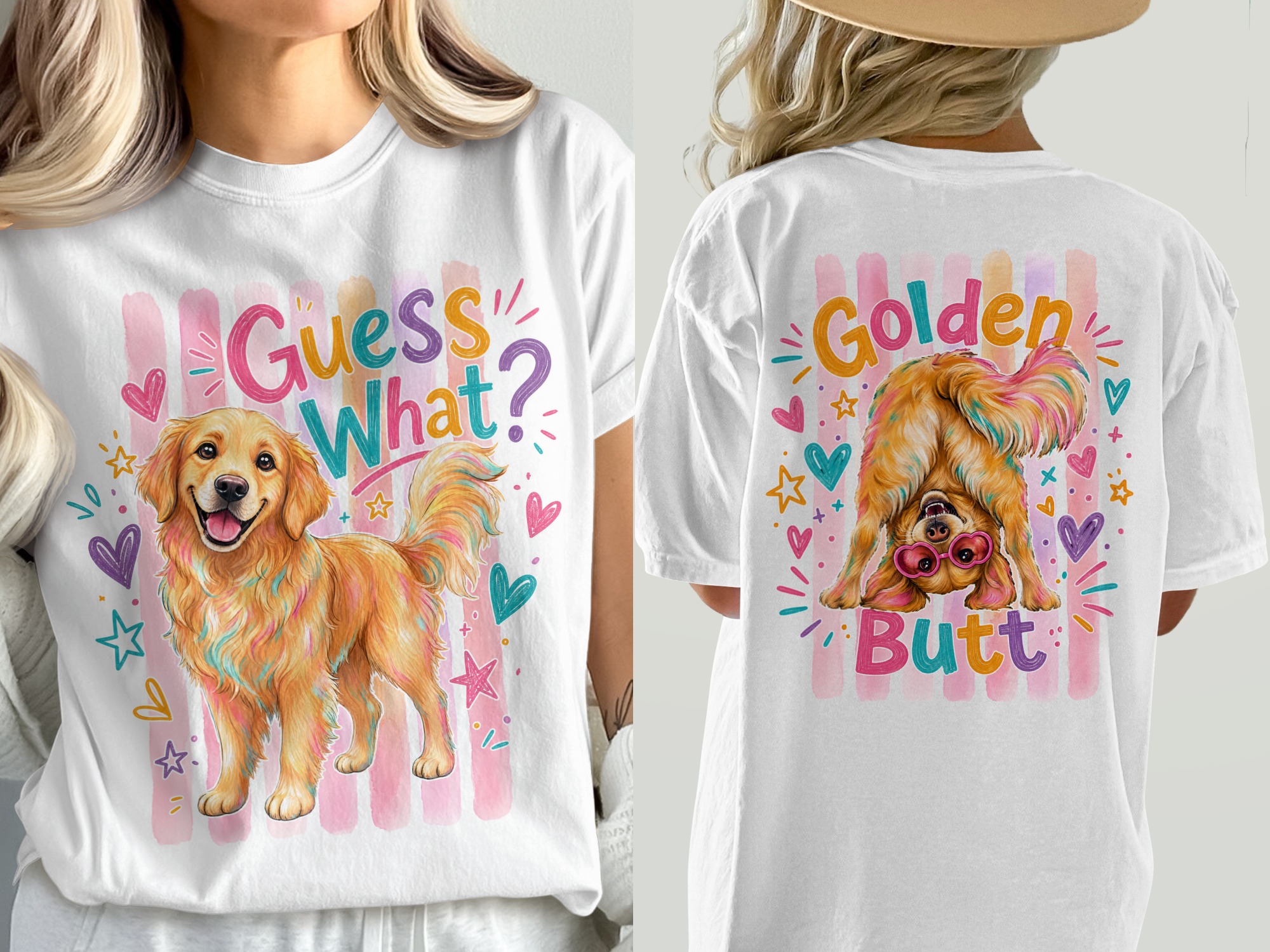 Golden Retriever T-Shirt, Comfort Colors 1717®, Front Back Dog Tee, Funny Golden Dog Lover Shirt, Guess What Golden Butt Design, Cute Dog
