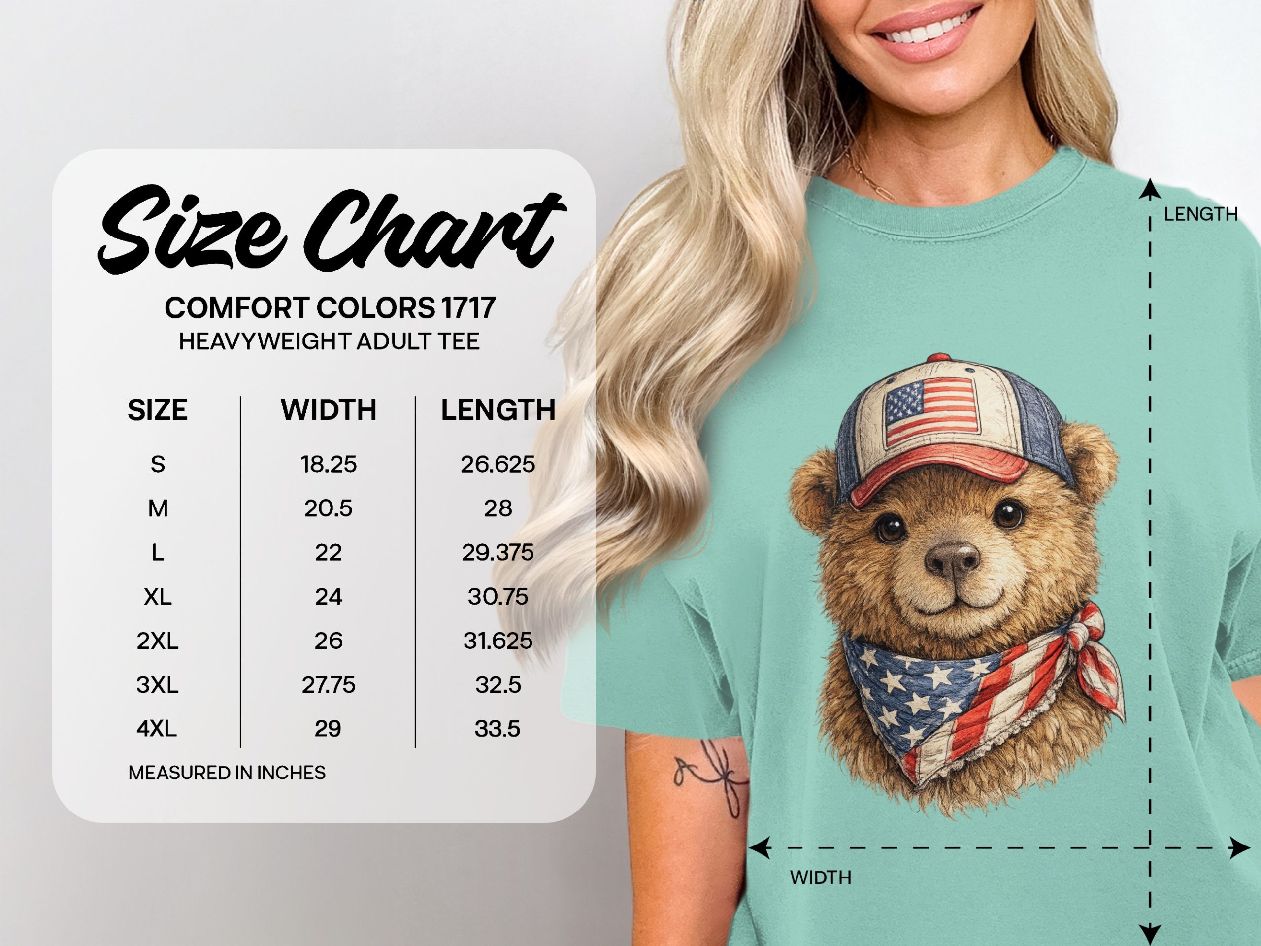 Patriotic Bear with American Flag Hat T-Shirt - Image 4