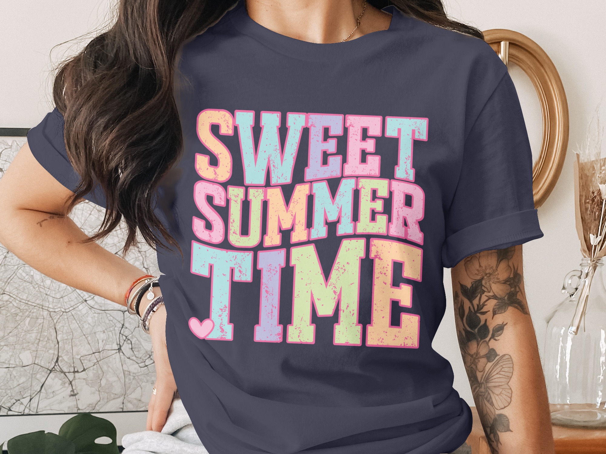 Sweet Summertime T-Shirt | Retro Pastel Graphic Tee | Vintage Summer Vacation Shirt | Distressed Aesthetic Gift For Her - Image 2