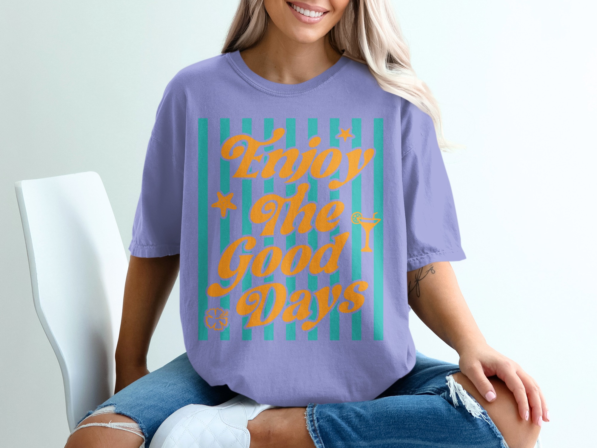 Enjoy The Good Days T-Shirt | Retro Summer Beach Vacation Tee | Positive Coastal Vibe Graphic Top | Gift for Her - Image 18