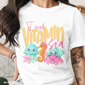 Vitamin Sea T-Shirt, Cute Ocean Lover Tee, Kawaii Beach Vacation Shirt, Faux Glitter Sea Creature Top, Summer Vibes Gift for Her