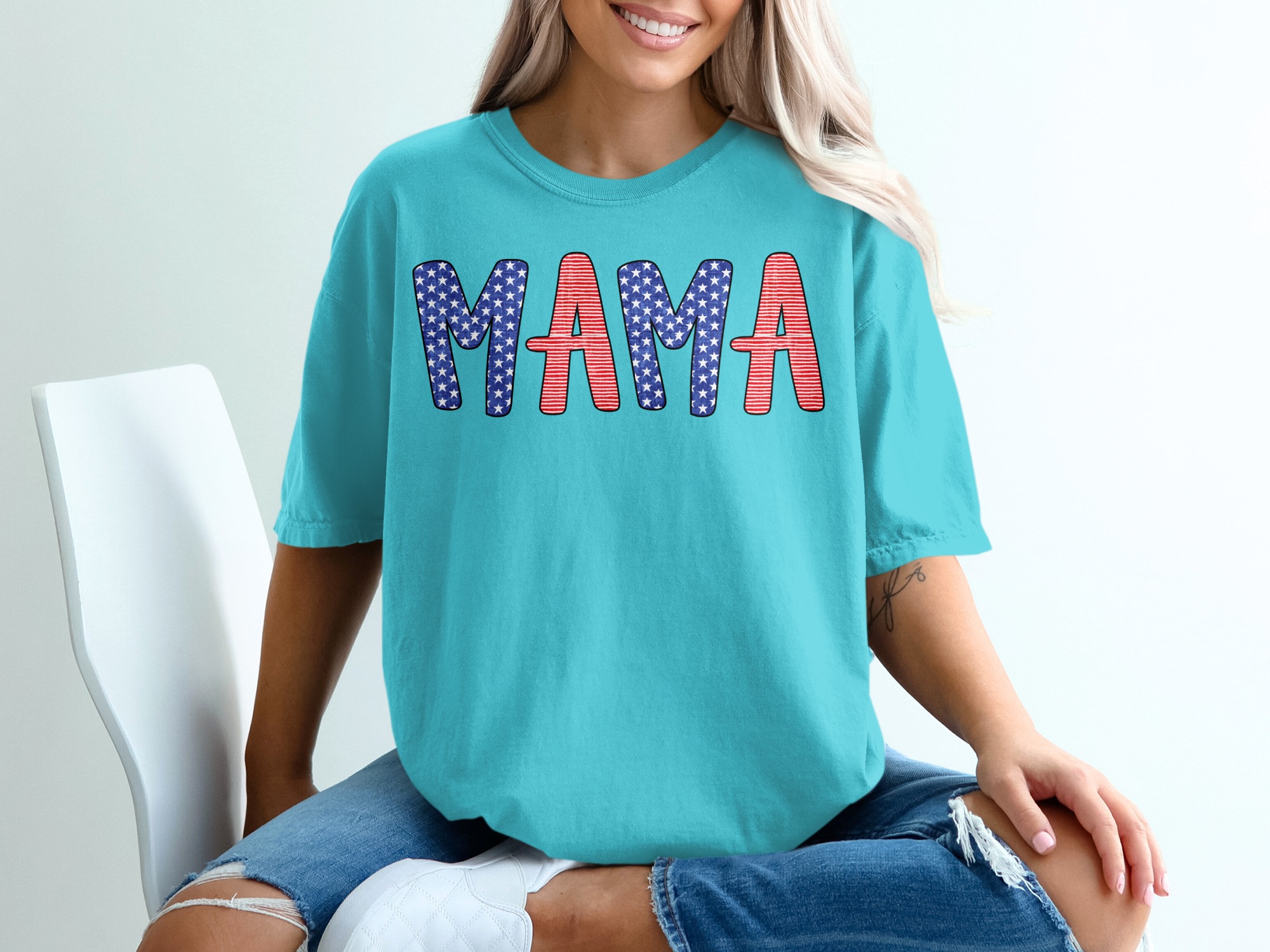 Patriotic Mama T-Shirt, American Flag Mama Shirt, Distressed Flag Mom Tee, 4th of July Mother's Day Gift for Her, USA Mom Life Apparel - Image 9