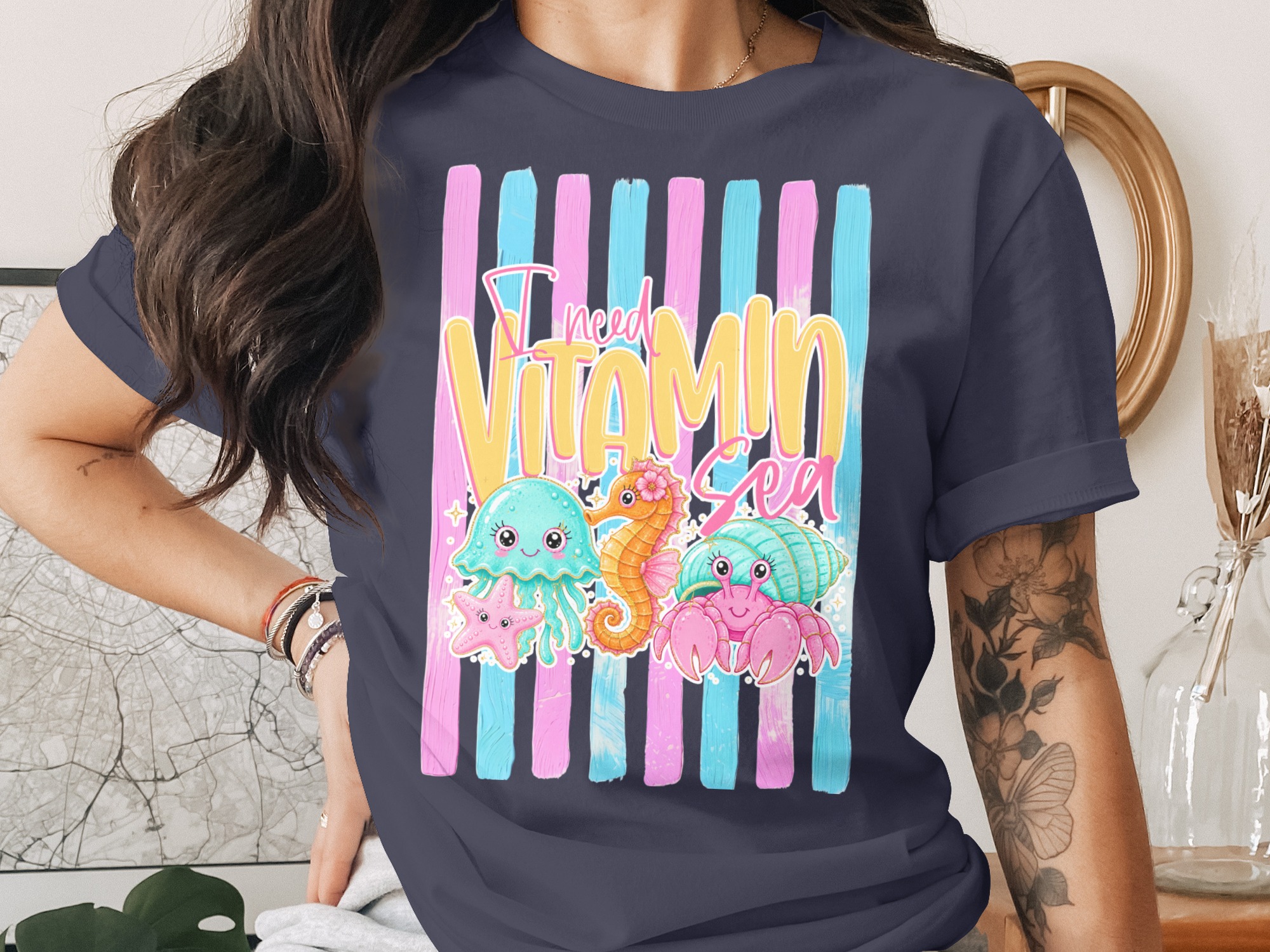 Comfort Colors® Vitamin Sea T-Shirt, Cute Ocean Animals Tee, Beach Vacation Shirt, Summer Vibes Jellyfish Seahorse Crab Gift - Image 3