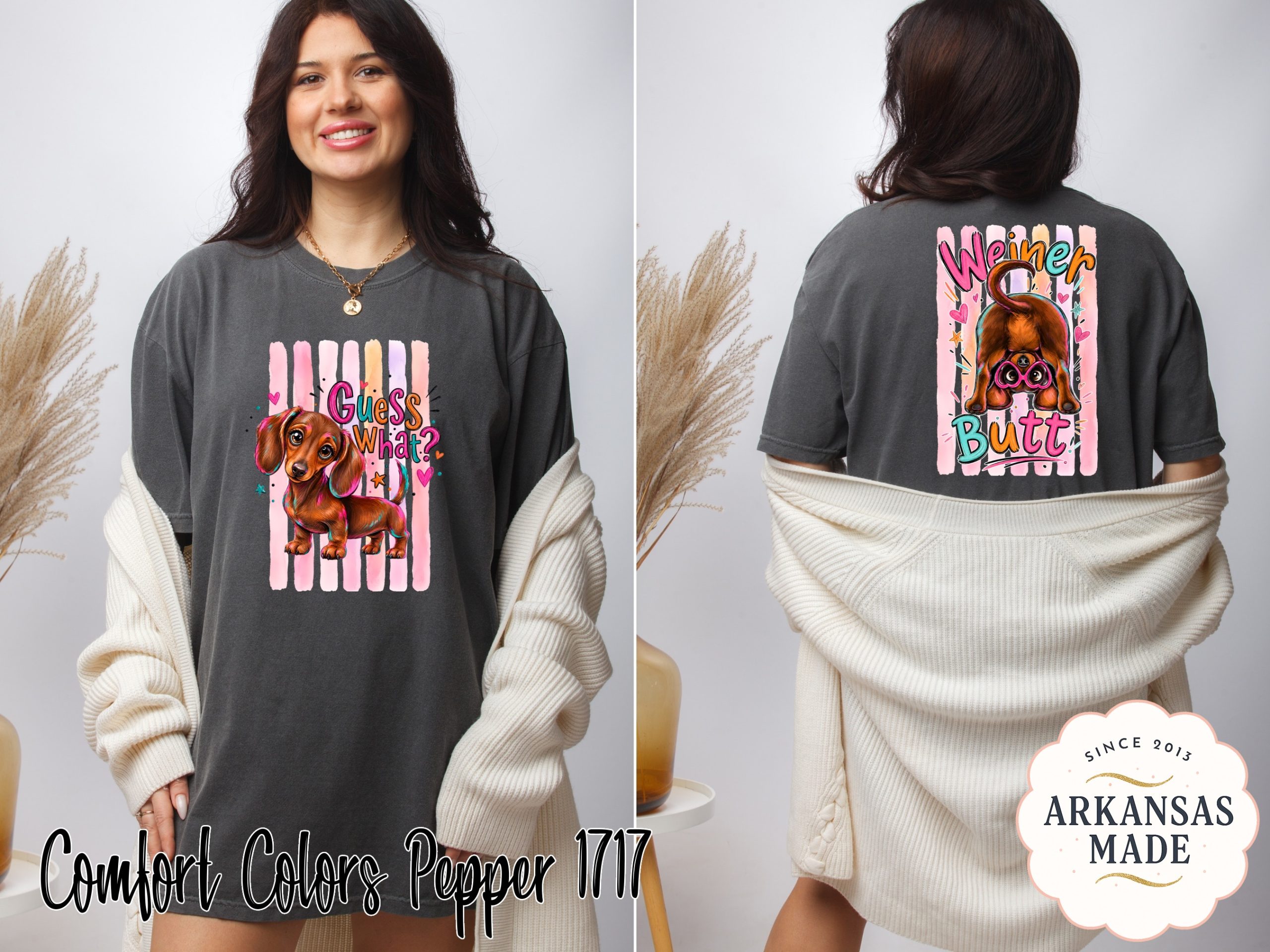 Cute Dachshund T-Shirt Comfort Colors ®, Guess What Wiener Dog Tee, Colorful Puppy Lover Gift Shirt for Her, Funny Dog Mom. - Image 3