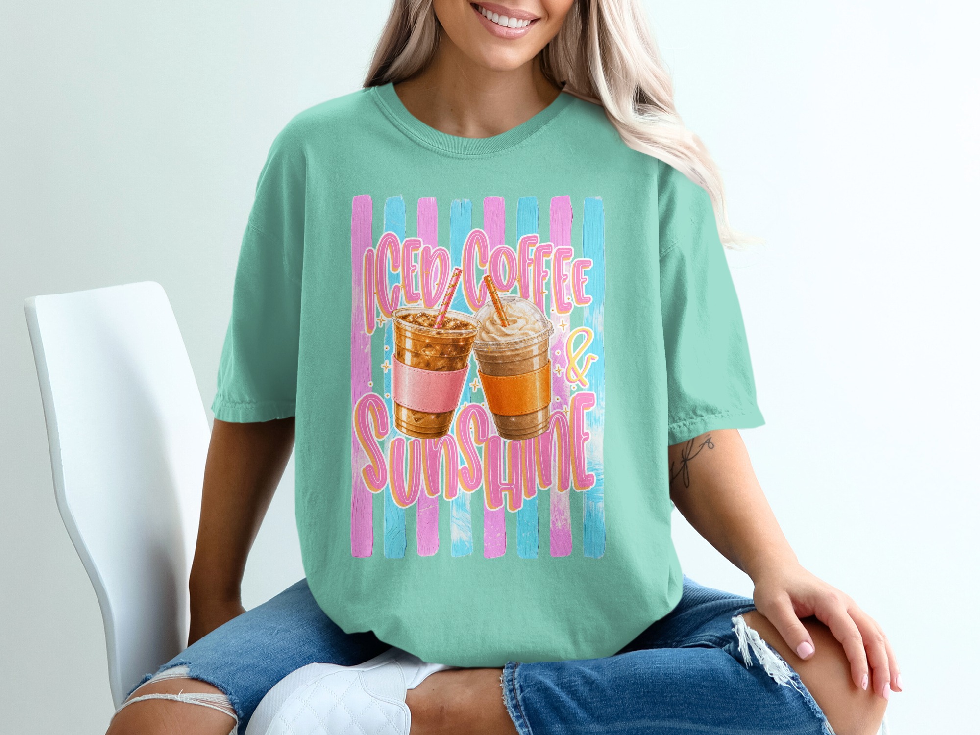 Comfort Colors ® Iced Coffee & Sunshine T-Shirt, Coffee Lover Gift for Her, Summer Aesthetic Tee, Happy Vibes Shirt, Trendy Iced Coffee - Image 10