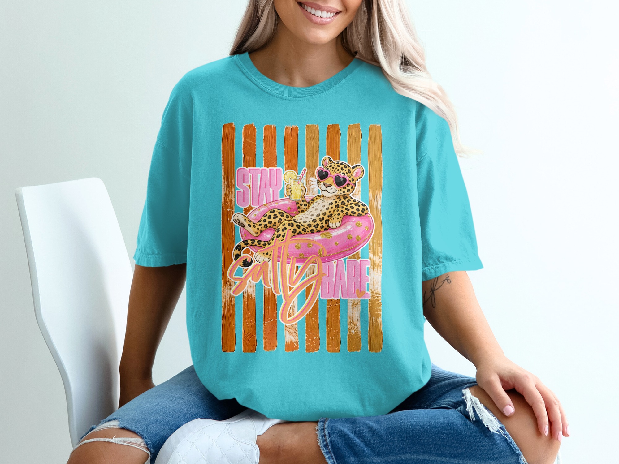 Comfort Colors® Stay Salty Babe T-Shirt, Leopard Print Summer Vacation Tee, Funny Beach Graphic Shirt, Women's Animal Print Gift - Image 9
