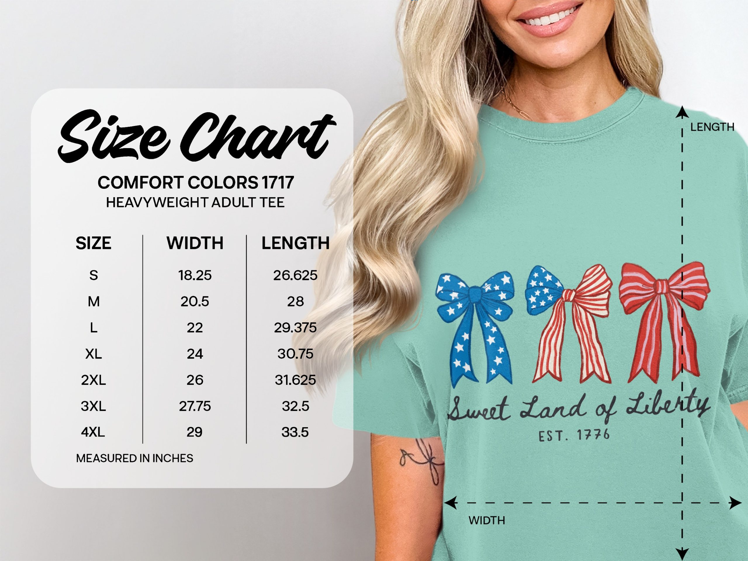 Patriotic Bows T-Shirt, Sweet Land of Liberty Shirt, 4th of July Tee, Distressed Americana Shirt, Vintage Style USA Top, Independence Day - Image 6