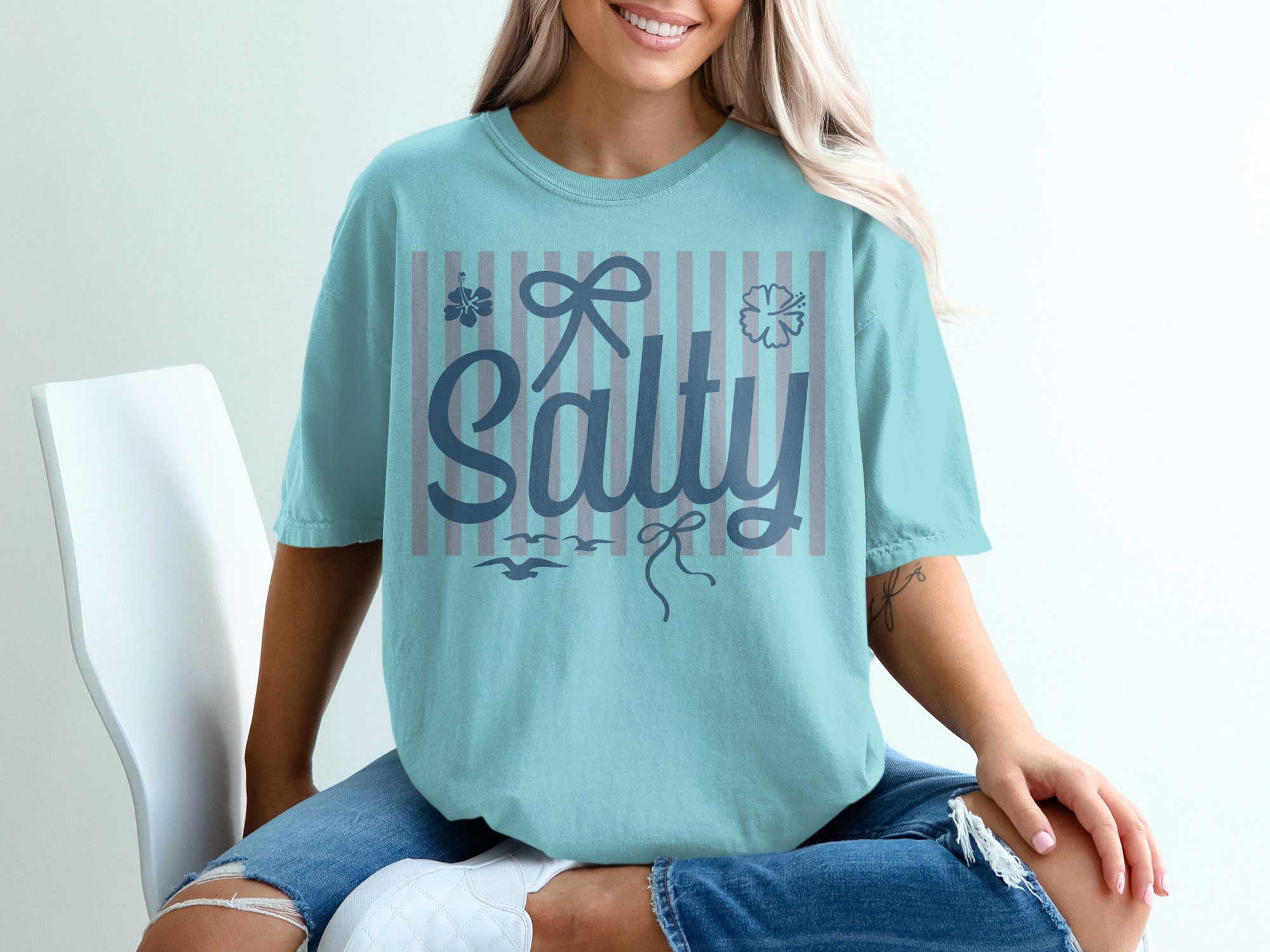 Salty T-Shirt, Beach Vacation Mode Tee, Coastal Stripe Graphic Shirt, Nautical Summer Ocean Lover Gift for Her, Beachy Top - Image 19