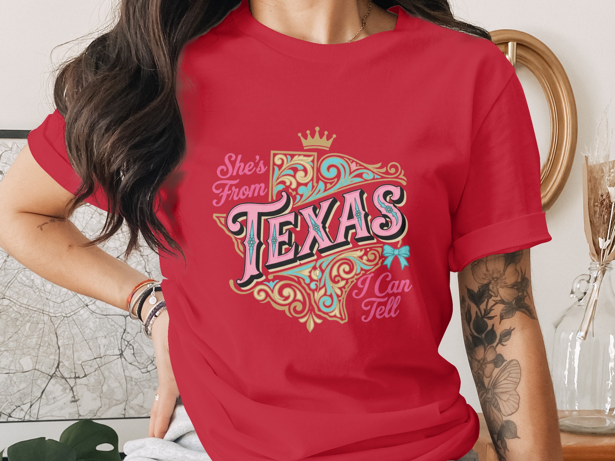 Texas T-Shirt She's From Texas I Can Tell Tee, Southern Belle Texas Shirt, Cute Western Style Texas Girl Gift, State Pride Top, Texas Crown - Image 4