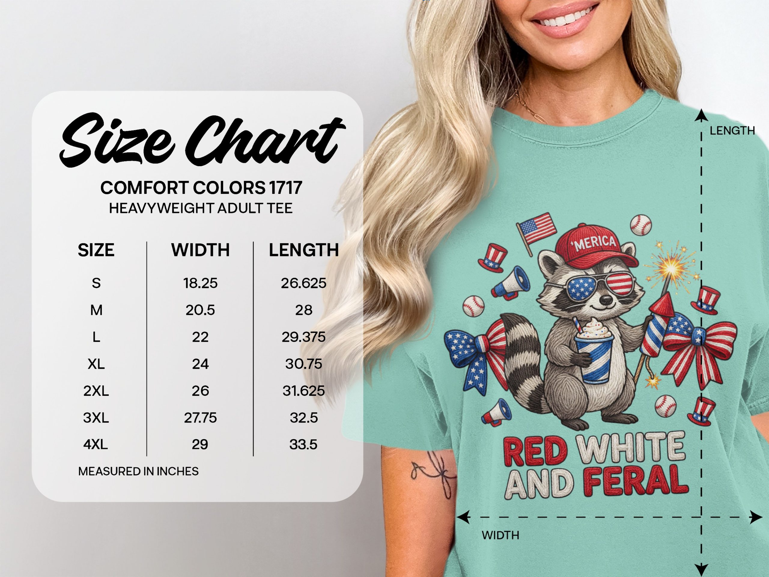 Red White and Feral Raccoon T-Shirt, Funny 4th of July Patriotic America Tee, Independence Day Party Animal Lover Gift - Image 6