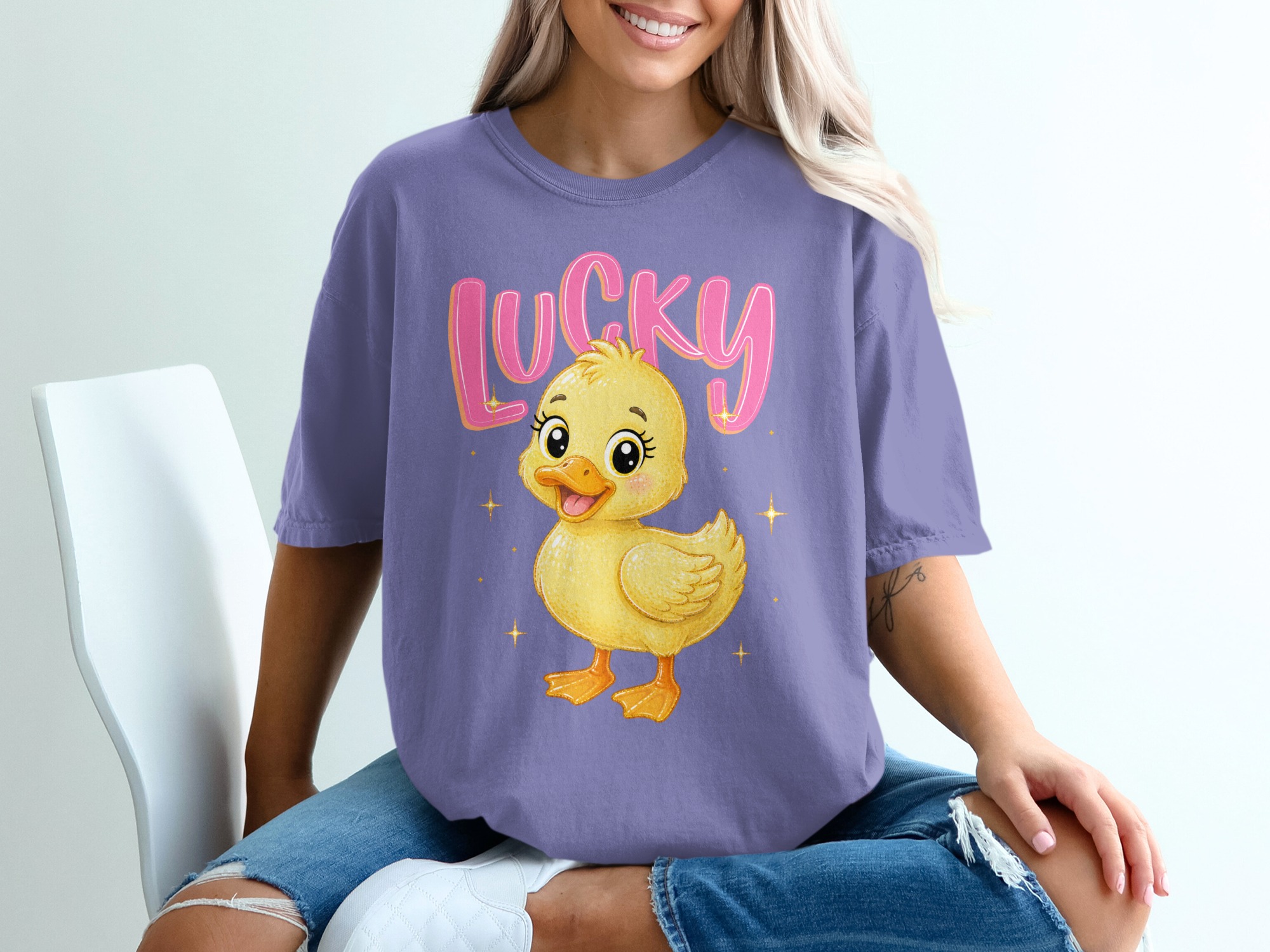 Lucky Duck T-Shirt, Cute Baby Duckling Graphic Tee, Kawaii Animal Shirt, Pink Lucky Top, Positive Vibe Gift - Image 13
