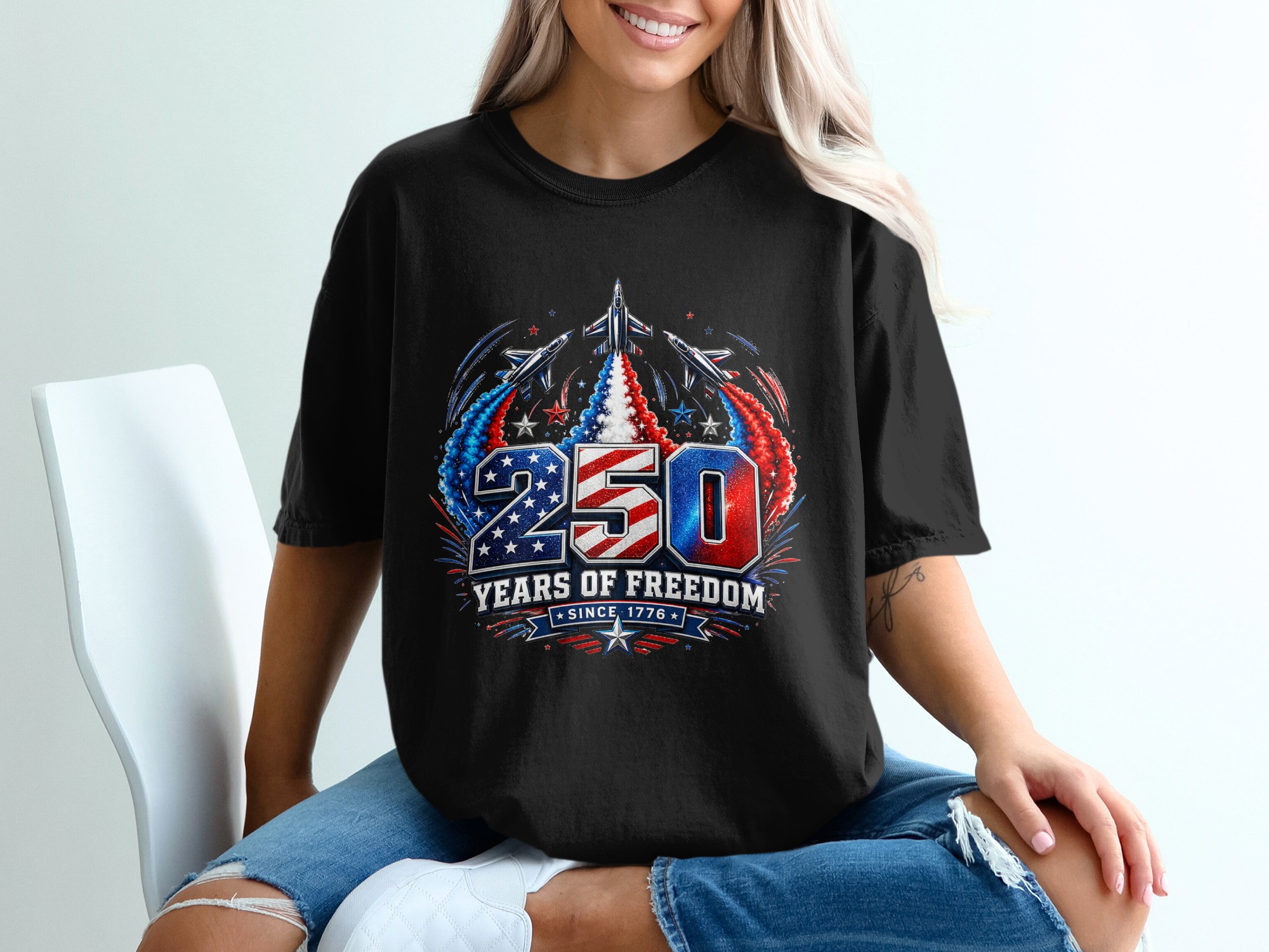 250 Years of Freedom T-Shirt | Patriotic US Independence Day Since 1776 Tee | Military Veteran American History Gift - Image 8