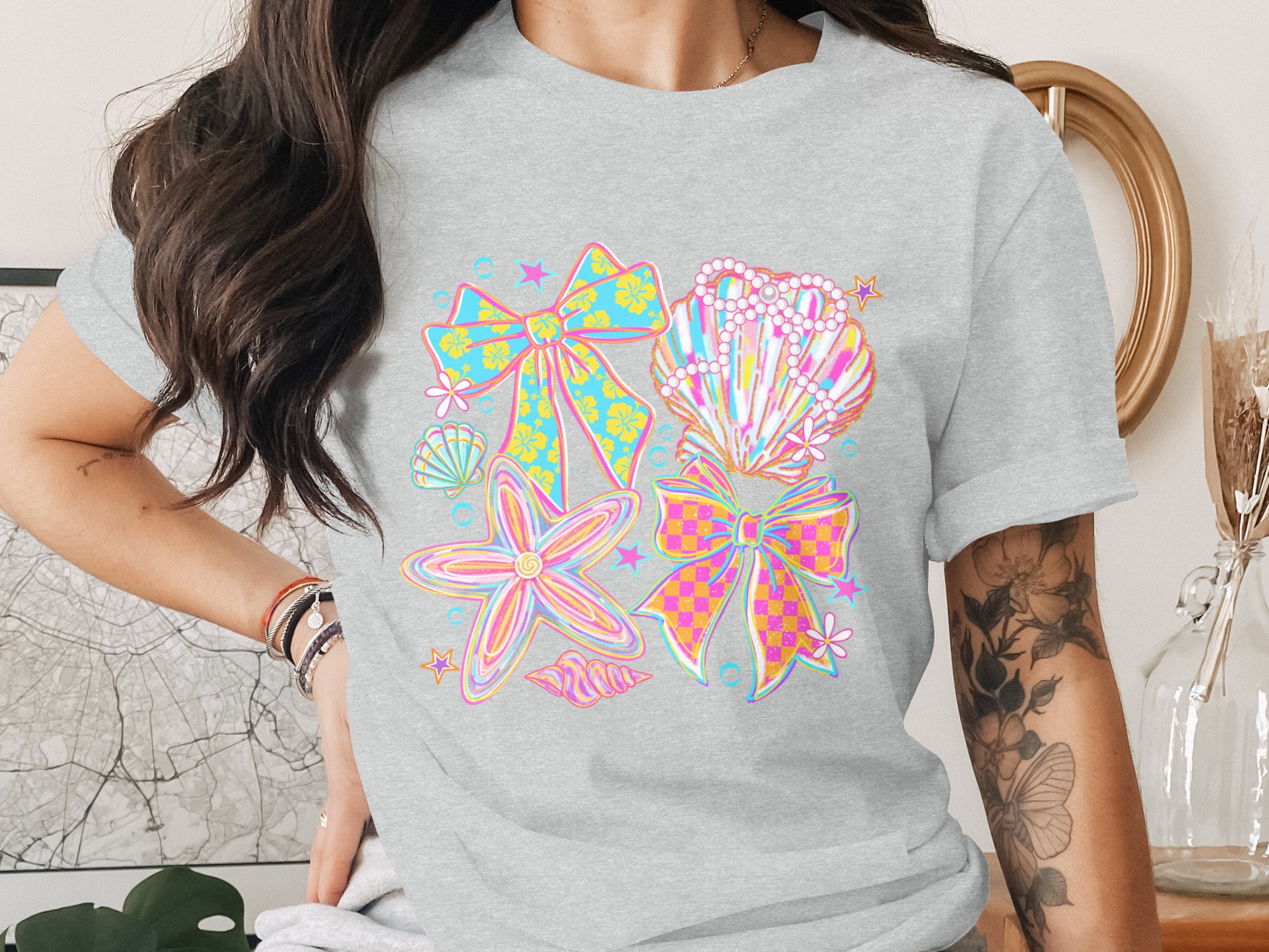 Comfort Colors® Coquette Seashell Bow T-Shirt, Y2K Beachy Aesthetic, Preppy Summer Top, Vacation Girl Tee, Gift for Her - Image 2