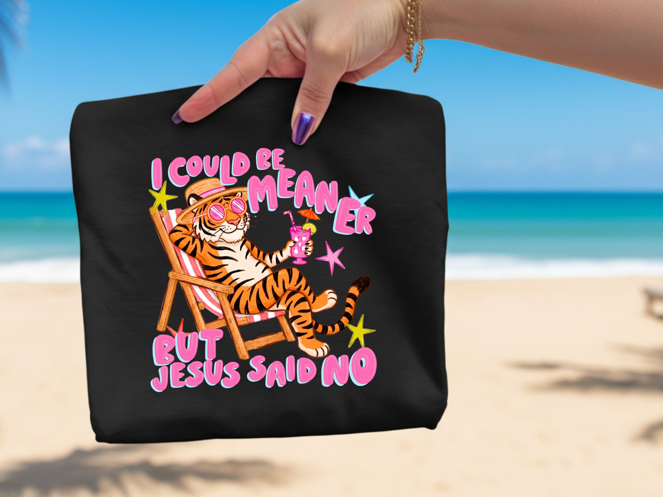 Sarcastic Jesus Said No T-Shirt, Funny Christian Meme Tee, Chill Tiger Vacation Shirt, Witty Faith Humor Gift, Bible Quote Tee - Image 2