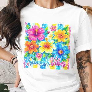 Summer Vibes T-Shirt, Comfort Colors ® Tropical Floral Shirt, Bright Beachy Vacation Tee, Happy Flower Aesthetic Gift for Her