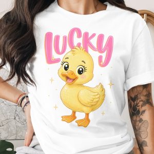 Lucky Duck T-Shirt, Cute Baby Duckling Graphic Tee, Kawaii Animal Shirt, Pink Lucky Top, Positive Vibe Gift