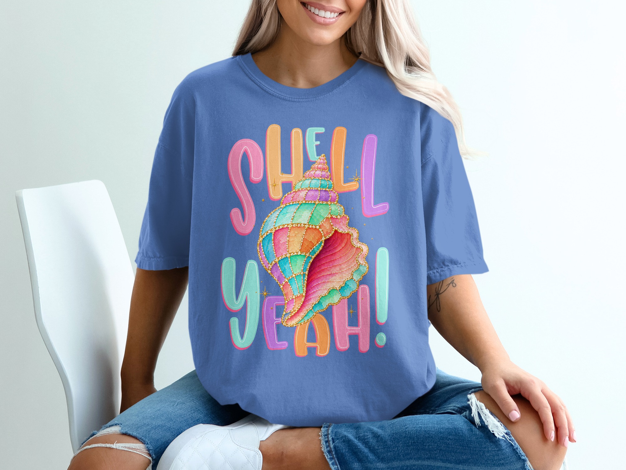 Shell Yeah T-Shirt, Funny Seashell Shirt, Pastel Ocean Beach Tee, Cute Vacation Top, Mermaid Core Style Gift for Her - Image 20