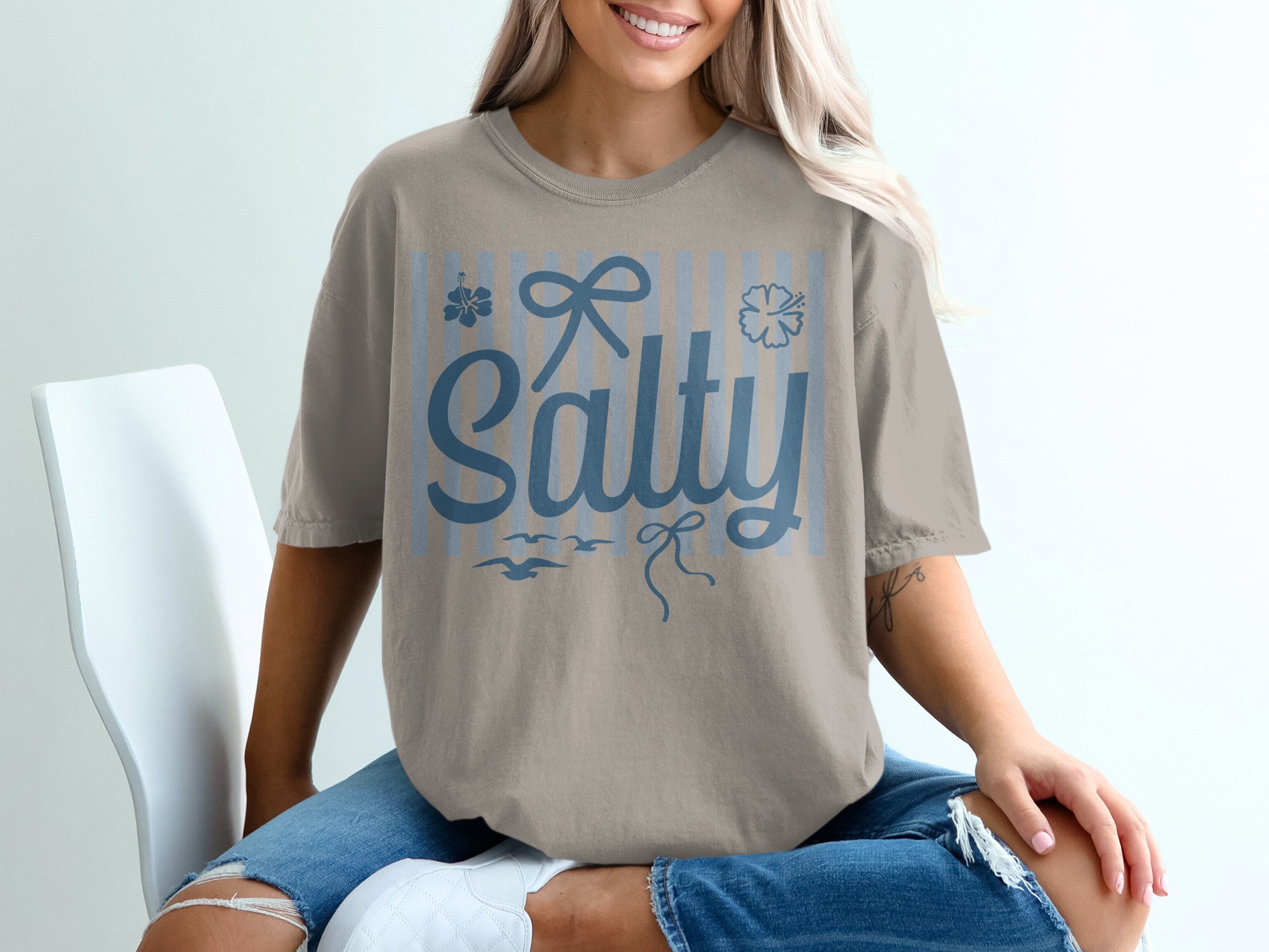 Salty T-Shirt, Beach Vacation Mode Tee, Coastal Stripe Graphic Shirt, Nautical Summer Ocean Lover Gift for Her, Beachy Top - Image 11