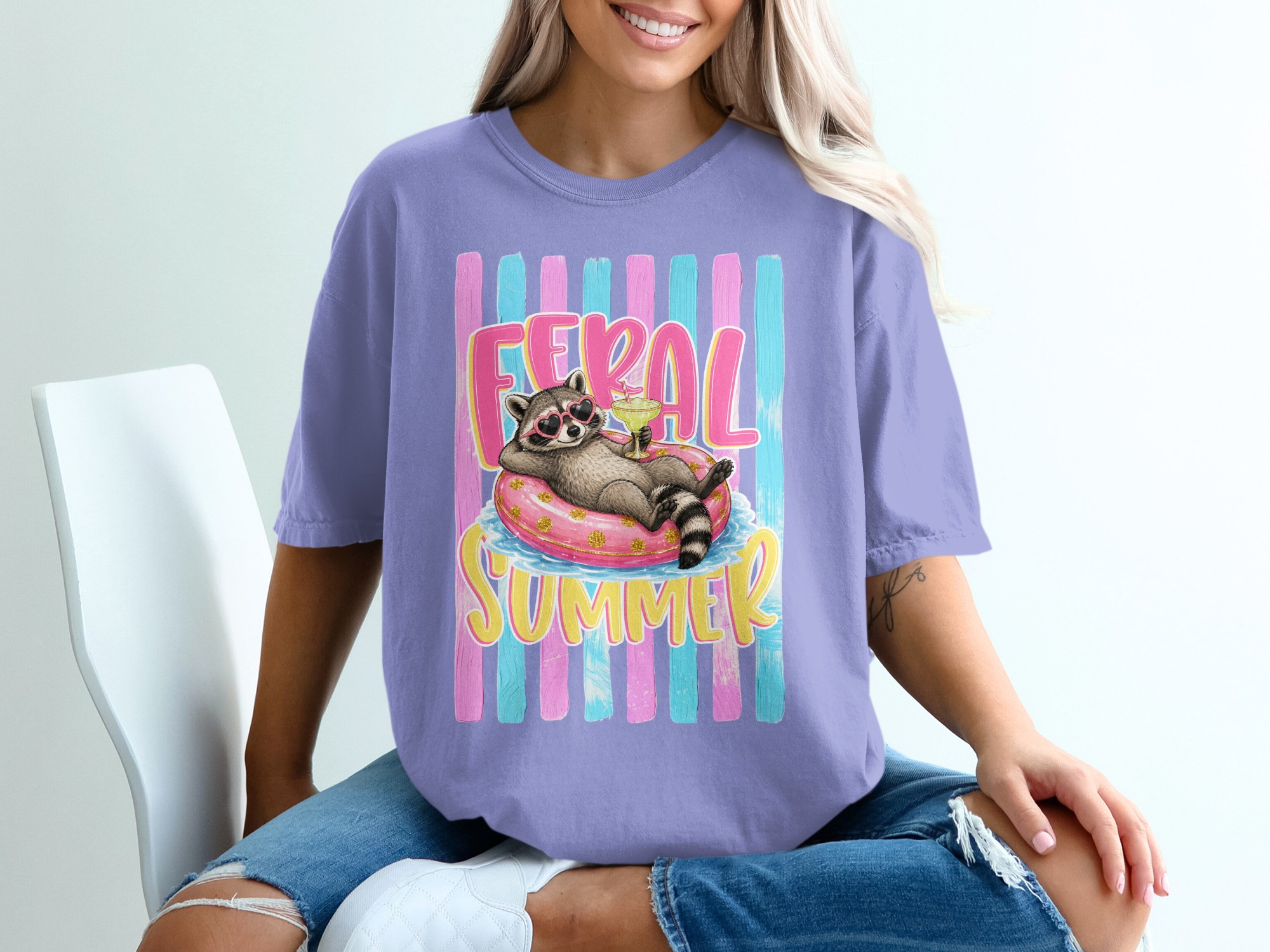 Comfort Colors ® Feral Summer Raccoon T-Shirt, Funny Margarita Raccoon Tee, Summer Vacation Animal Lover Gift, Quirky Beachy Shirt for Her - Image 18