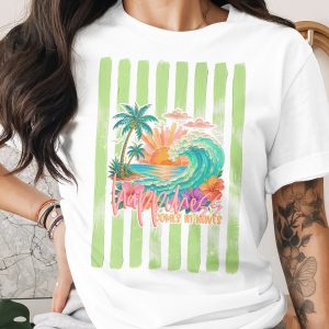 Comfort Colors® Happiness Comes In Waves T-Shirt, Ocean Wave Tee, Tropical Beach Summer Shirt, Palm Tree Sunset Graphic, Coastal Vibe Gift