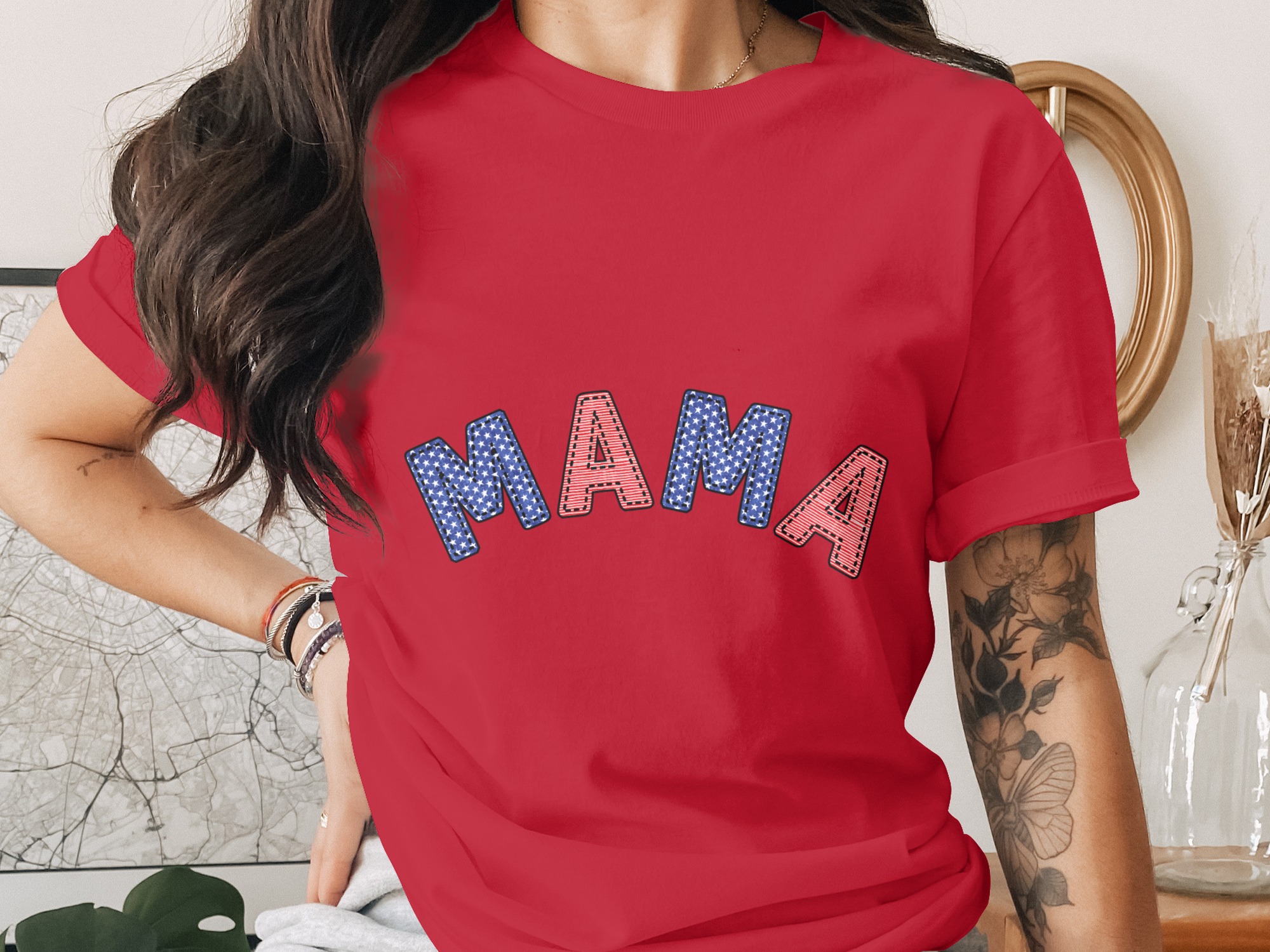Patriotic Mama T-Shirt, American Flag Mama Shirt, 4th of July Mom Tee, USA Red White Blue Top, Memorial Day Mother's Day Gift for Her - Image 4
