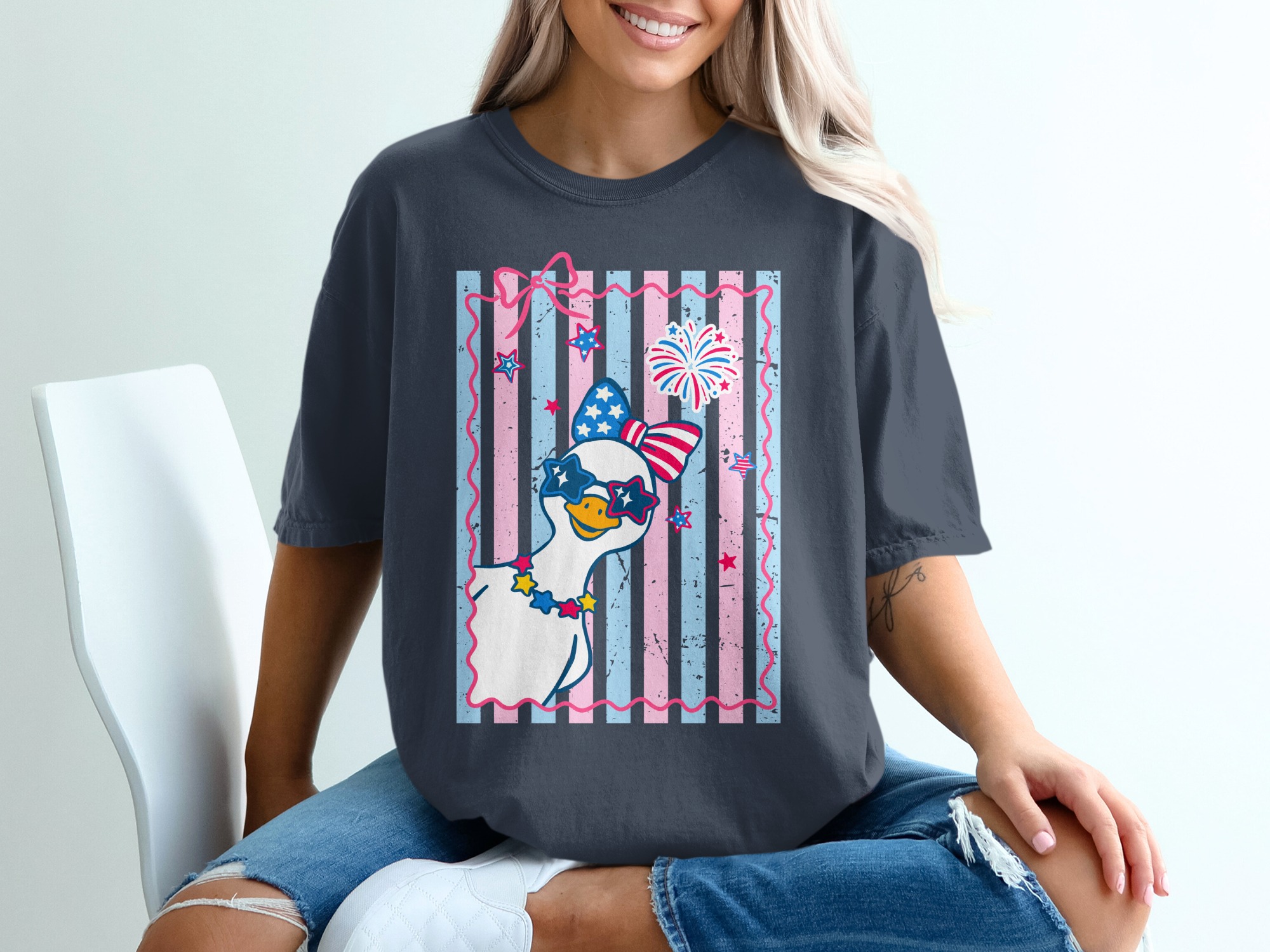 Comfort Colors® Cute Patriotic Goose T-Shirt, July 4th Duck Tee, USA Flag Sunglasses Summer Party Top, Independence Day Gift for Her - Image 12
