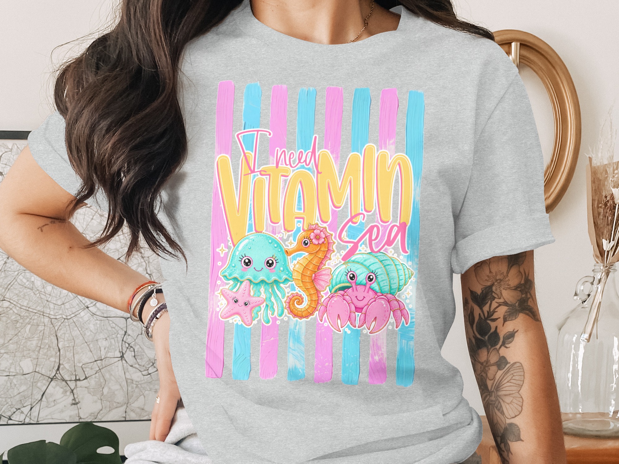 Comfort Colors® Vitamin Sea T-Shirt, Cute Ocean Animals Tee, Beach Vacation Shirt, Summer Vibes Jellyfish Seahorse Crab Gift - Image 2