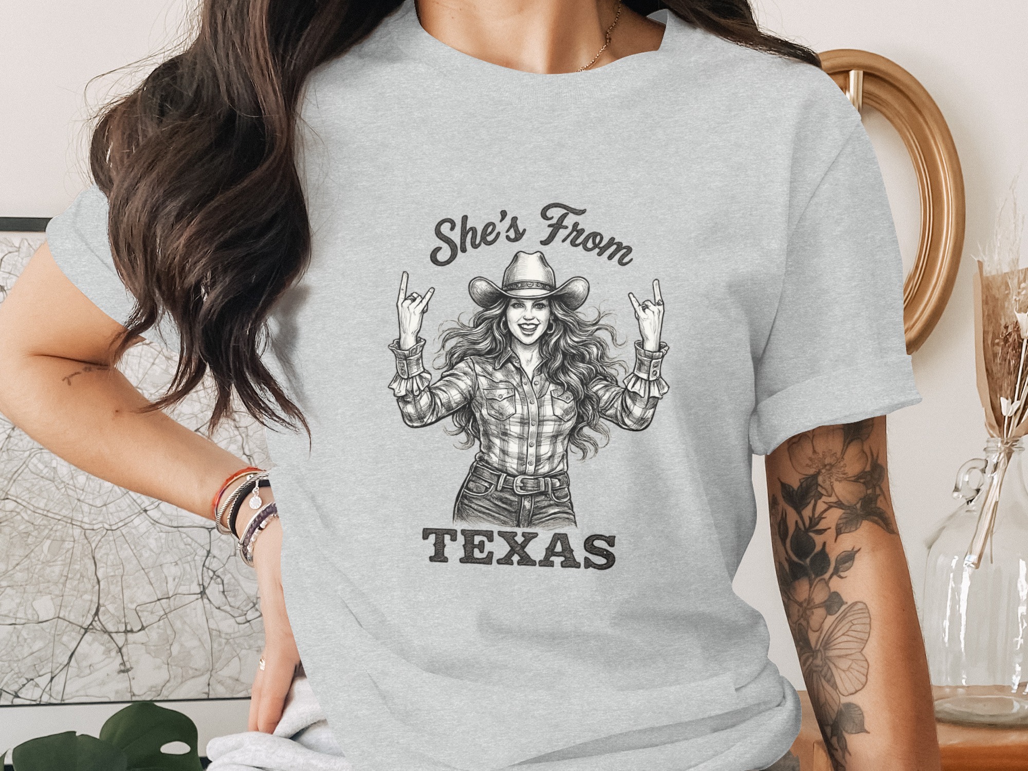 Texas Girl T-Shirt | She's From Texas Rock & Roll Cowgirl Tee | Southern Pride Western Graphic T-Shirt for Women | Texas Gift - Image 2