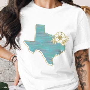 Texas Watercolor T-Shirt | Faux Gold Floral Texas Tee | Boho Texas State Pride Shirt for Her | Aesthetic Texan Gift
