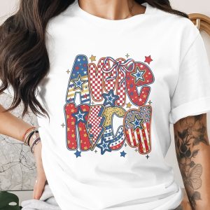 America T-Shirt, Patriotic 4th of July Tee, USA Flag Red White Blue Top, Western Boho Celebration Graphic Shirt