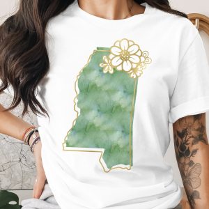 Mississippi State Flower T-Shirt, Faux Gold Print Mississippi Tee, Watercolor Mississippi Shirt, Southern Charm Apparel Gift