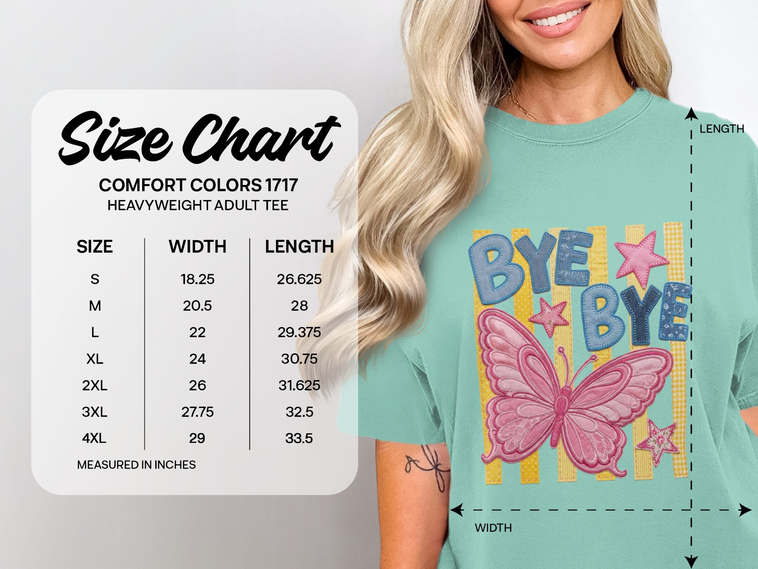 Bye Bye Butterfly T-Shirt, Whimsical Stitched Effect Appliqué Tee, Playful Kidcore Aesthetic Stars Top, Cute Y2K Style Gift - Image 4